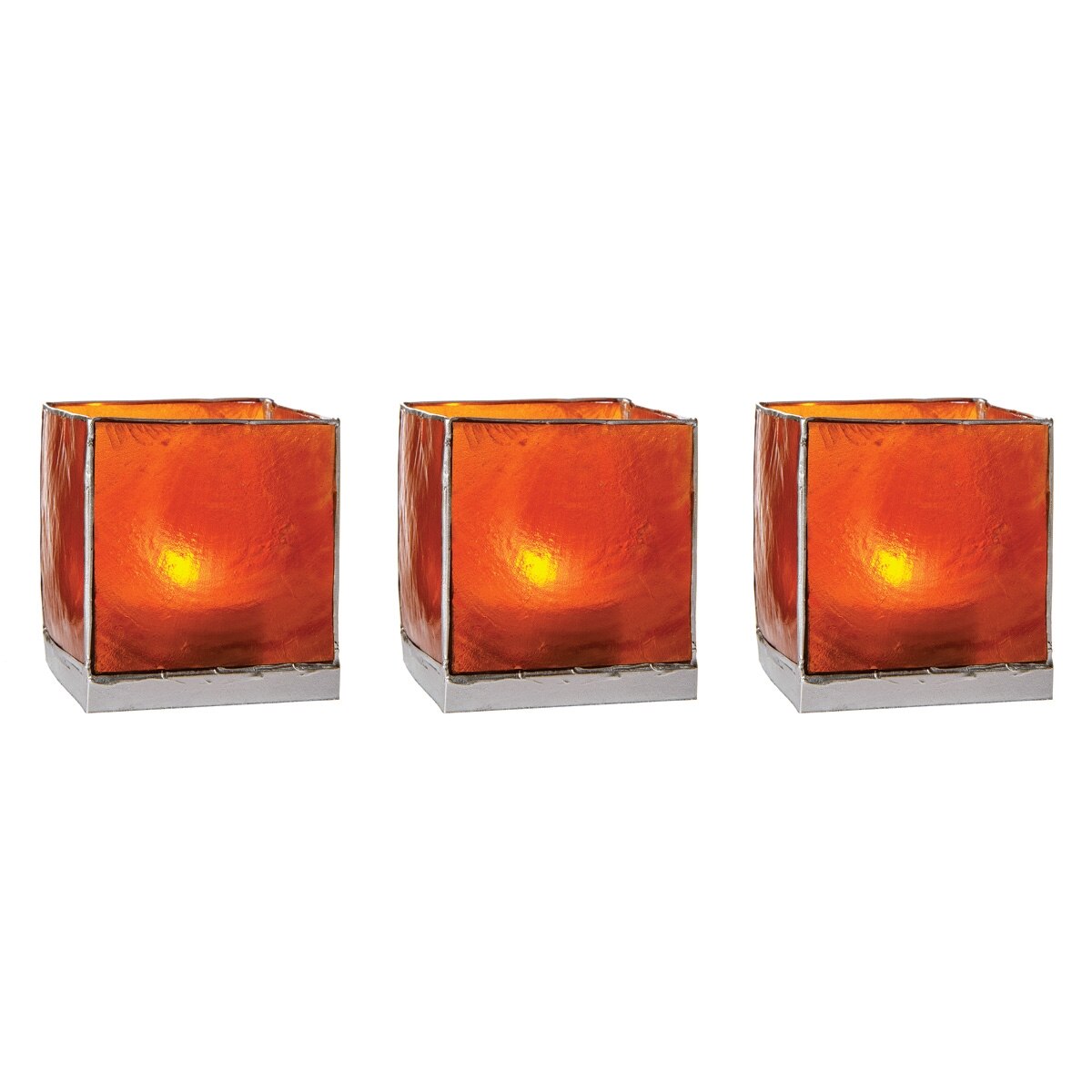 Mango Orange &amp; Silver Luana Capiz Square Candle Holder Set of 3 - PaperLanternStore.com - Paper Lanterns, Decor, Party Lights &amp; More