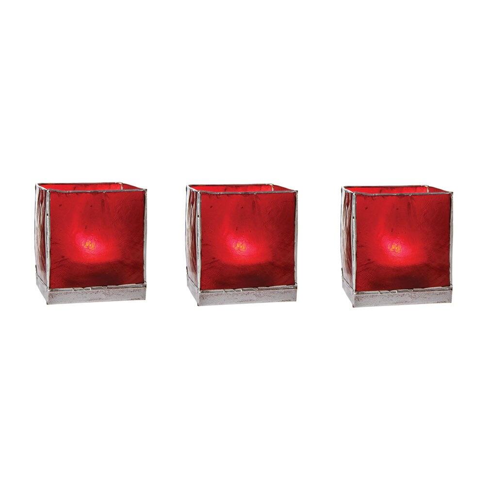 Red &amp; Silver Luana Capiz Square Candle Holder Set of 3 - PaperLanternStore.com - Paper Lanterns, Decor, Party Lights &amp; More
