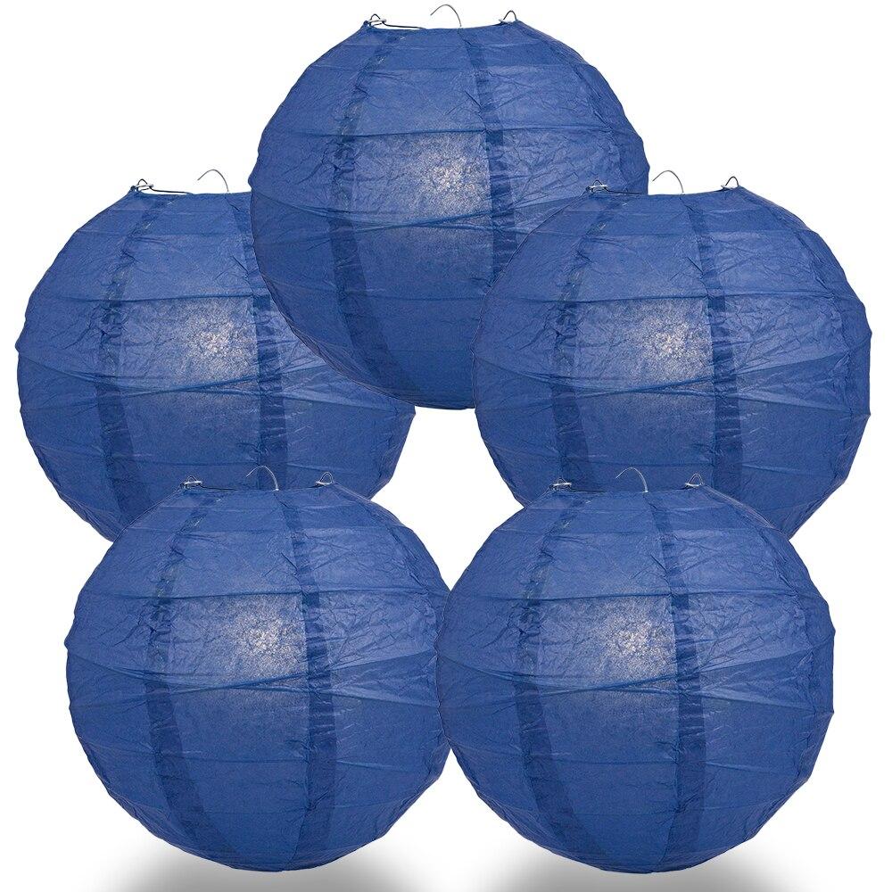 BULK PACK (5) 16&quot; Navy Blue Round Paper Lantern, Crisscross Ribbing, Chinese Hanging Wedding &amp; Party Decoration - PaperLanternStore.com - Paper Lanterns, Decor, Party Lights &amp; More