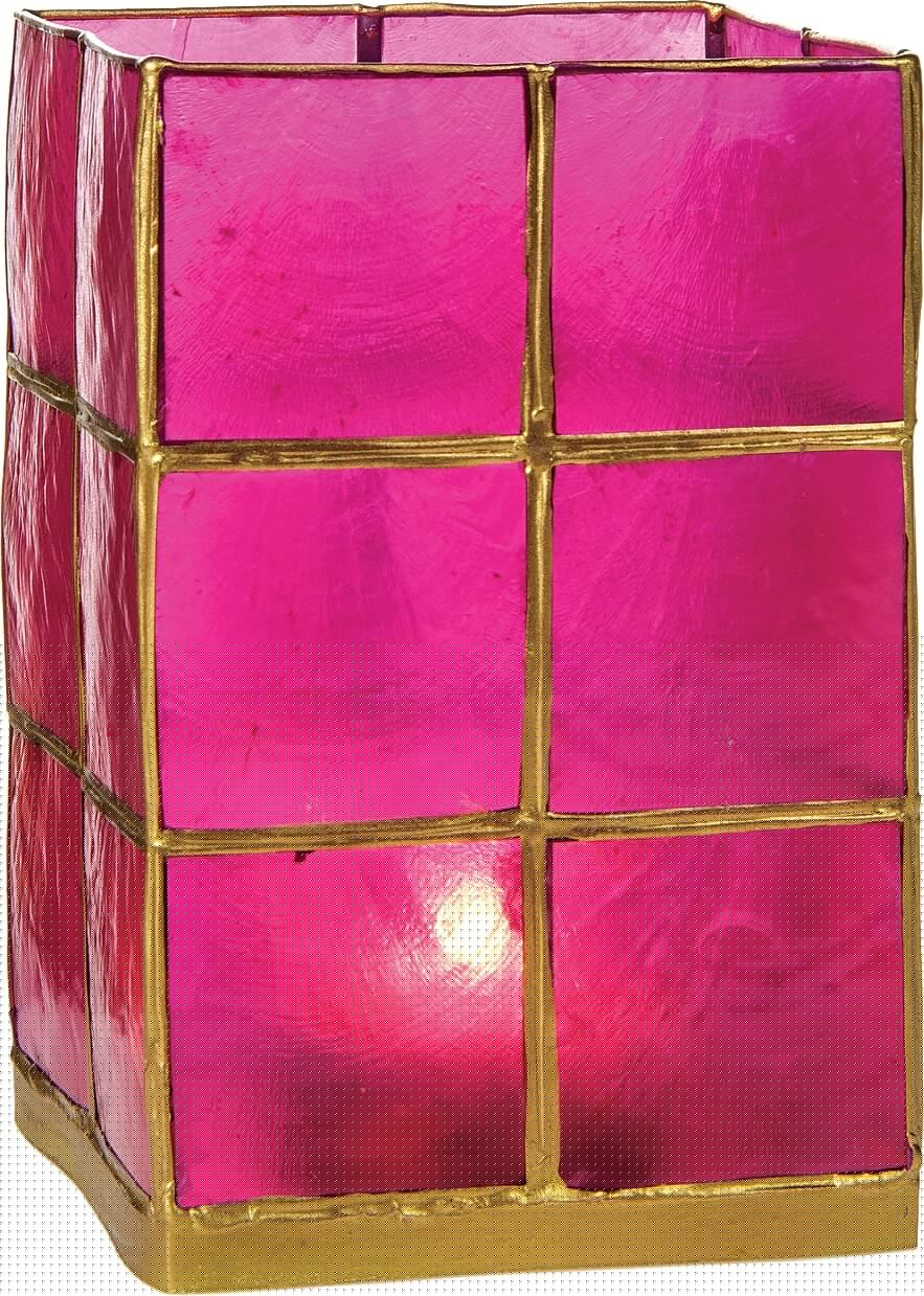 Fuchsia Pink &amp; Gold Moku Tall Capiz Candle Holder - PaperLanternStore.com - Paper Lanterns, Decor, Party Lights &amp; More