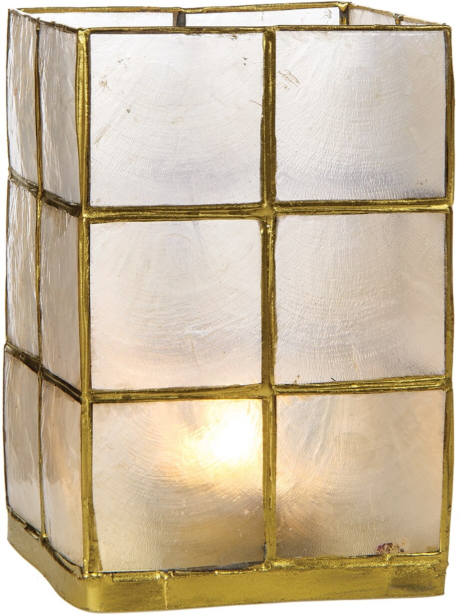 White &amp; Gold Moku Tall Capiz Candle Holder - PaperLanternStore.com - Paper Lanterns, Decor, Party Lights &amp; More