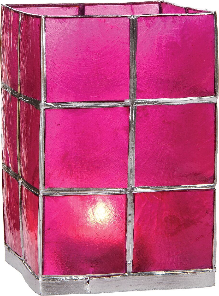 Fuchsia Pink &amp; Silver Moku Tall Capiz Candle Holder - PaperLanternStore.com - Paper Lanterns, Decor, Party Lights &amp; More
