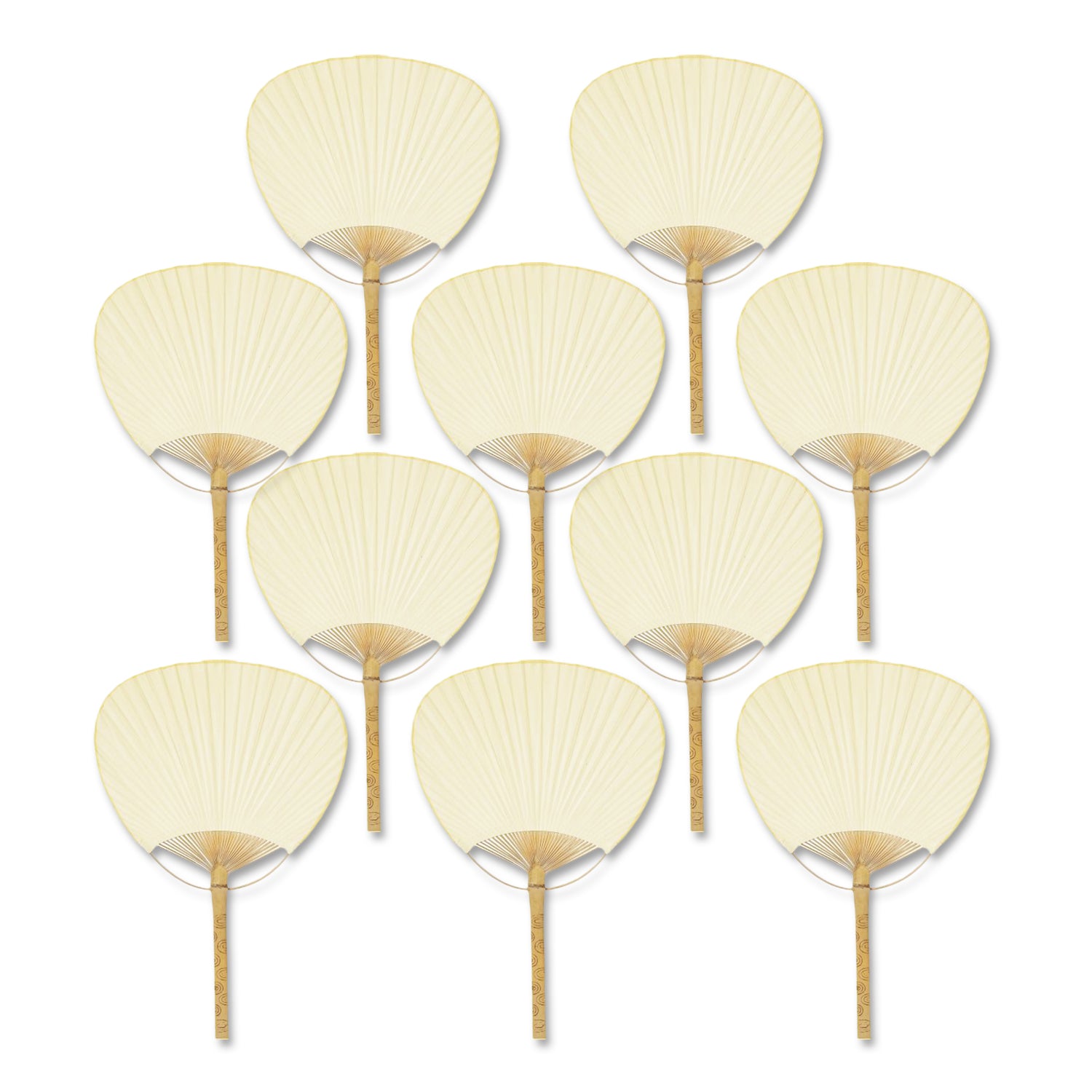 9" Beige / Ivory Paddle Paper Hand Fans for Weddings (10 Pack)