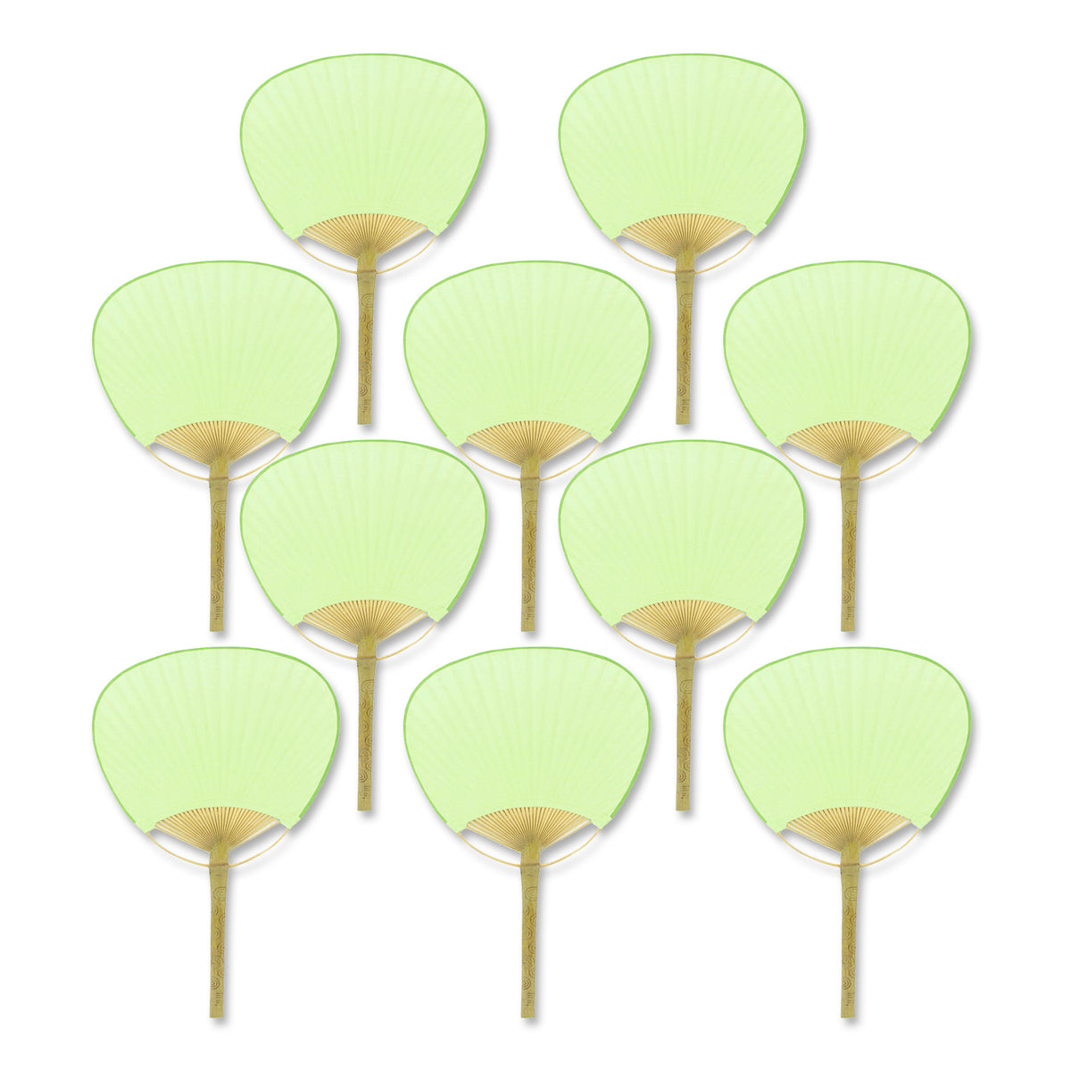  9&quot; Light Lime Green Paddle Paper Hand Fans for Weddings (10 Pack)