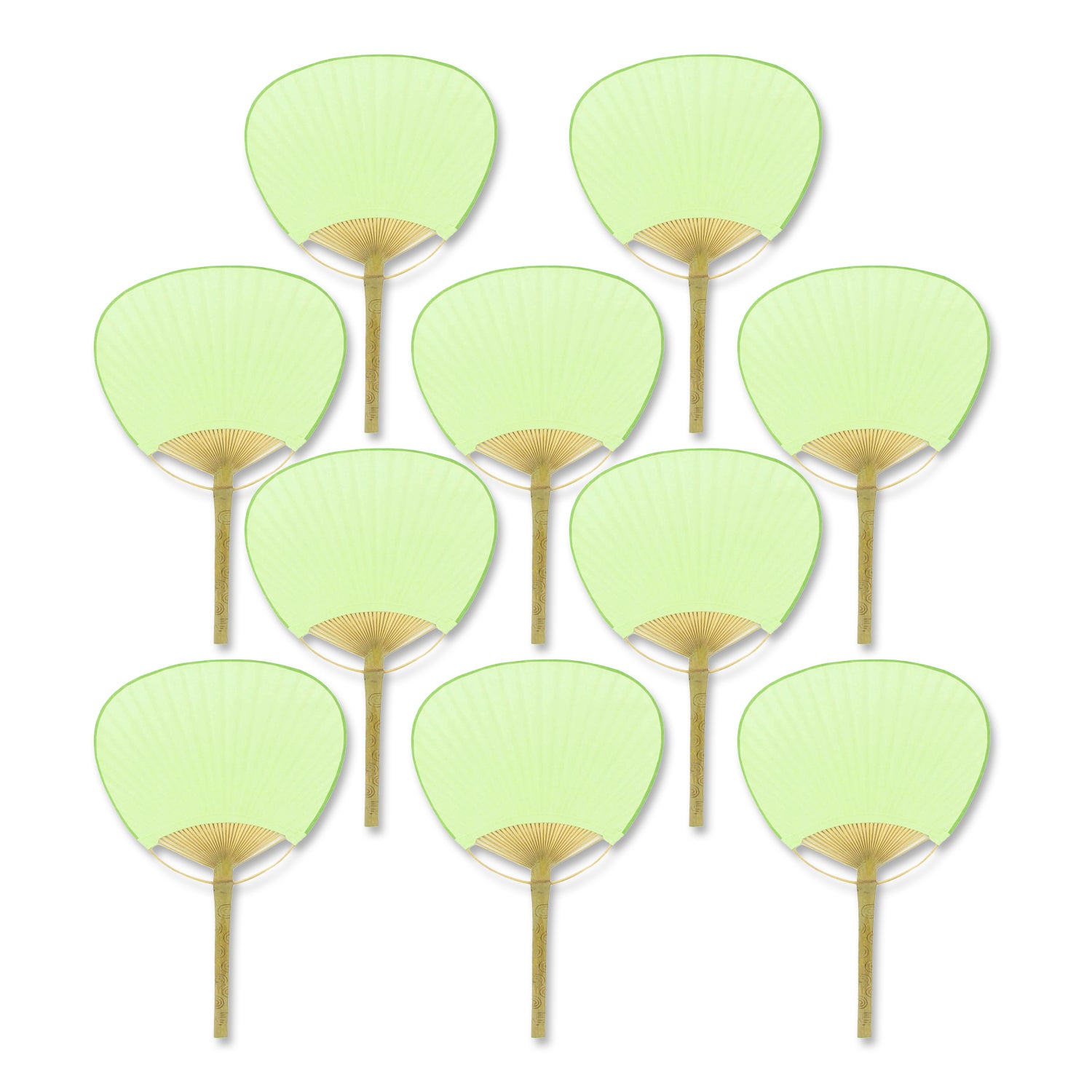  9" Light Lime Green Paddle Paper Hand Fans for Weddings (10 Pack)