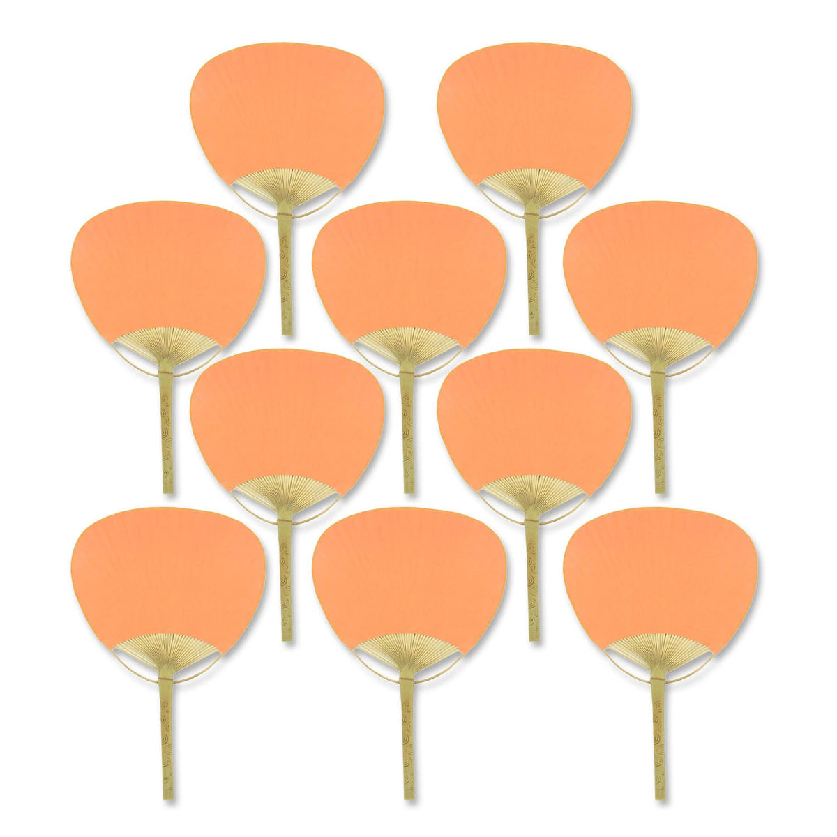 9&quot; Orange Paddle Paper Hand Fans for Weddings (10 Pack) - Luna Bazaar | Boho &amp; Vintage Style Decor