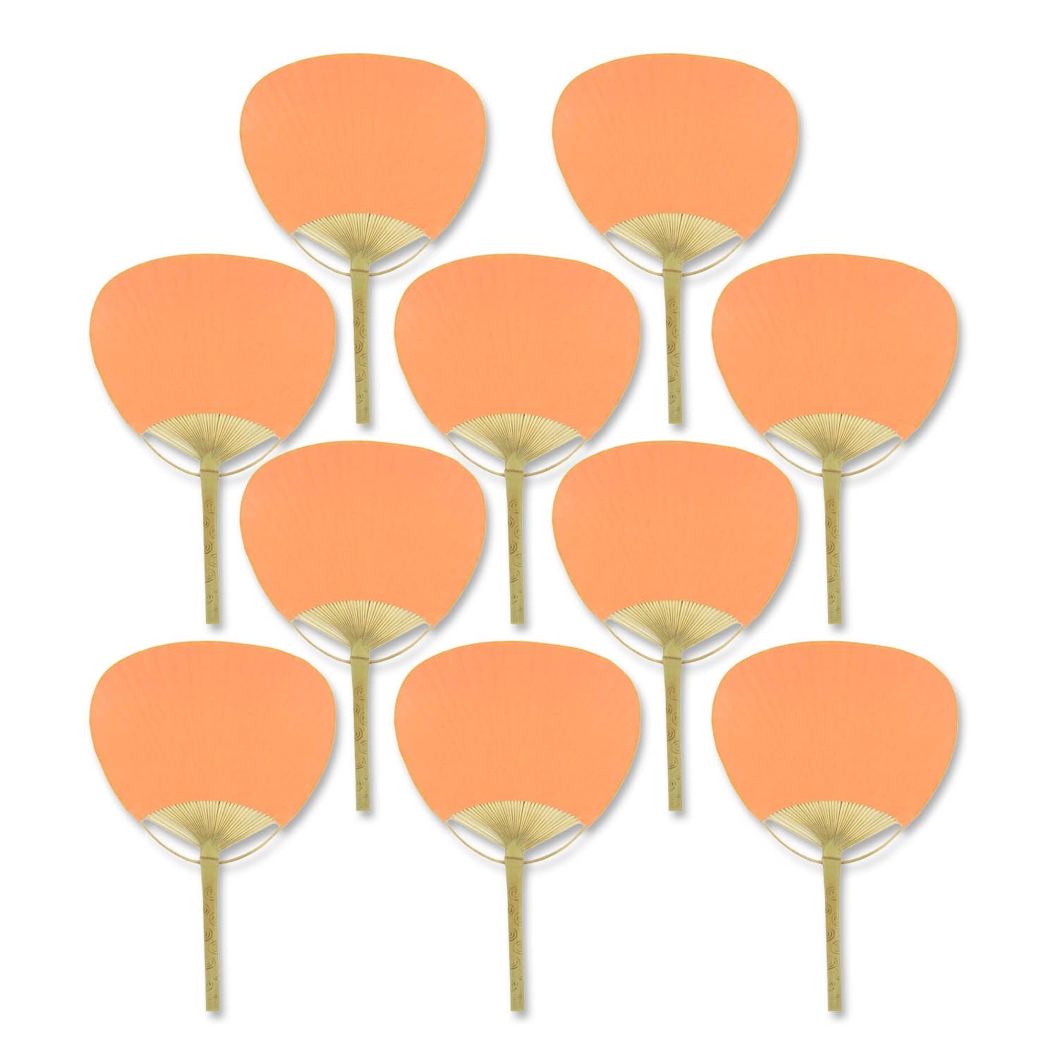 9" Orange Paddle Paper Hand Fans for Weddings (10 Pack) - Luna Bazaar | Boho & Vintage Style Decor
