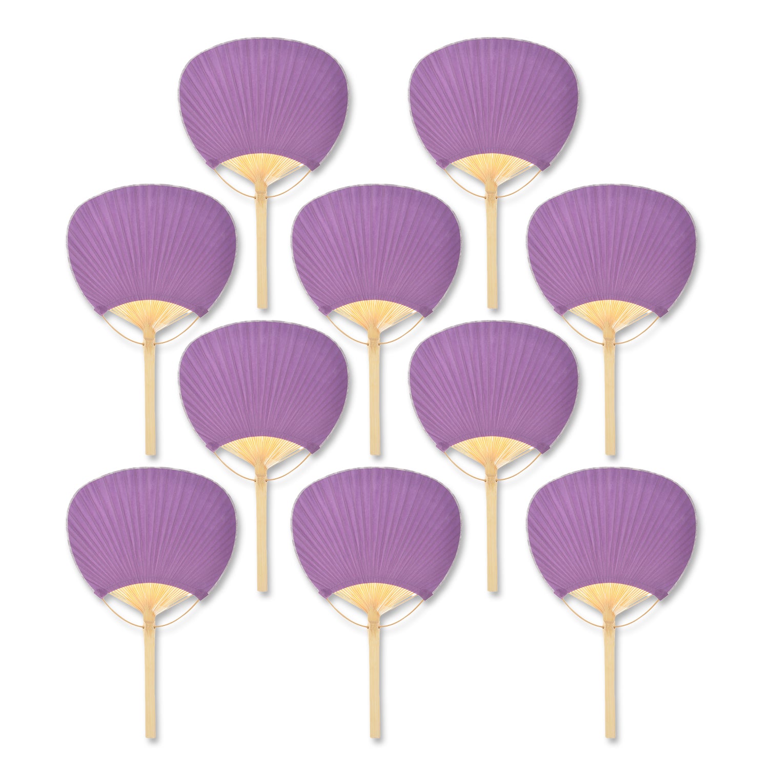 9" Purple Paddle Paper Hand Fans for Weddings (10 Pack)