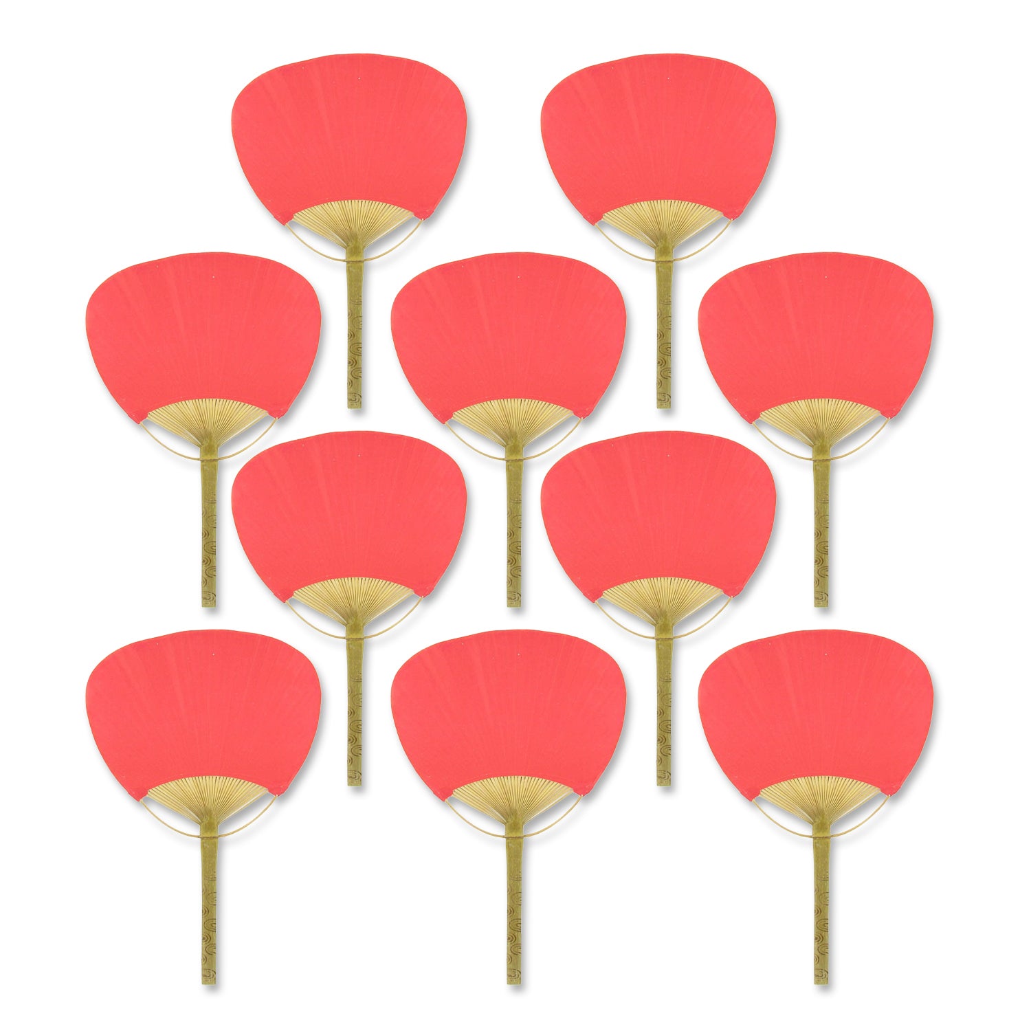 9" Red Paddle Paper Hand Fans for Weddings (10 Pack)