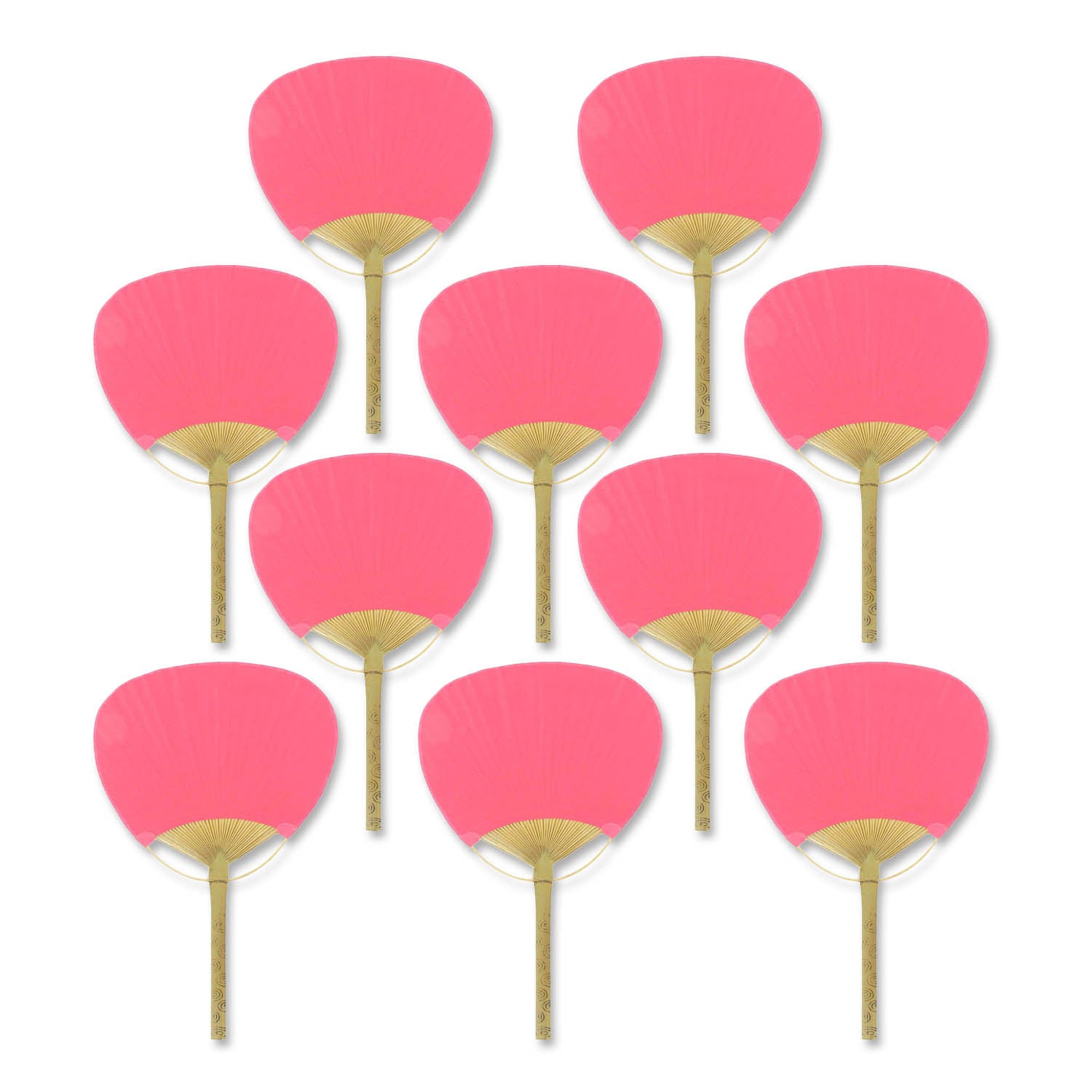 9" Fuchsia / Hot Pink Paddle Paper Hand Fans for Weddings (10 Pack)
