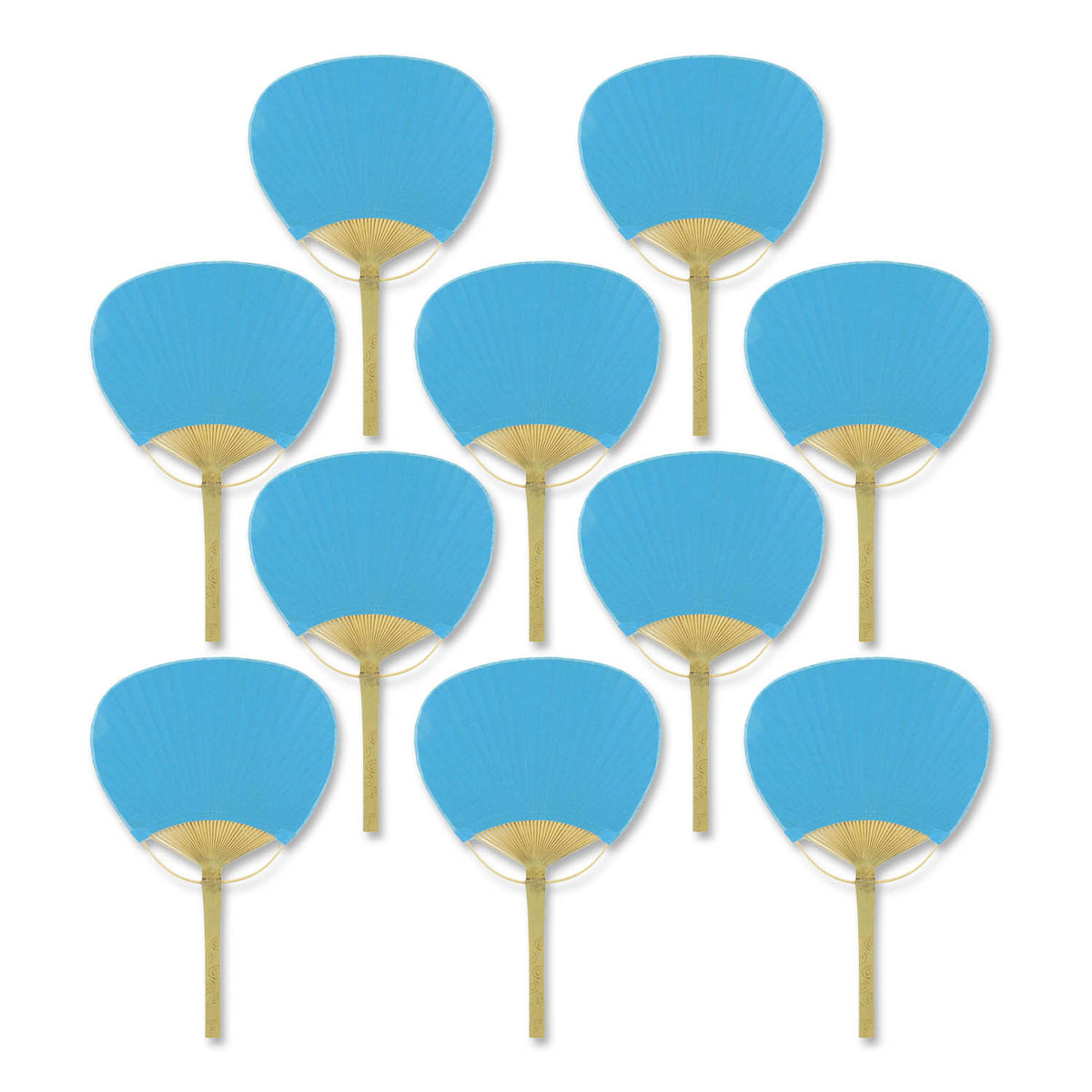 9&quot; Turquoise Paddle Paper Hand Fans for Weddings (10 Pack)