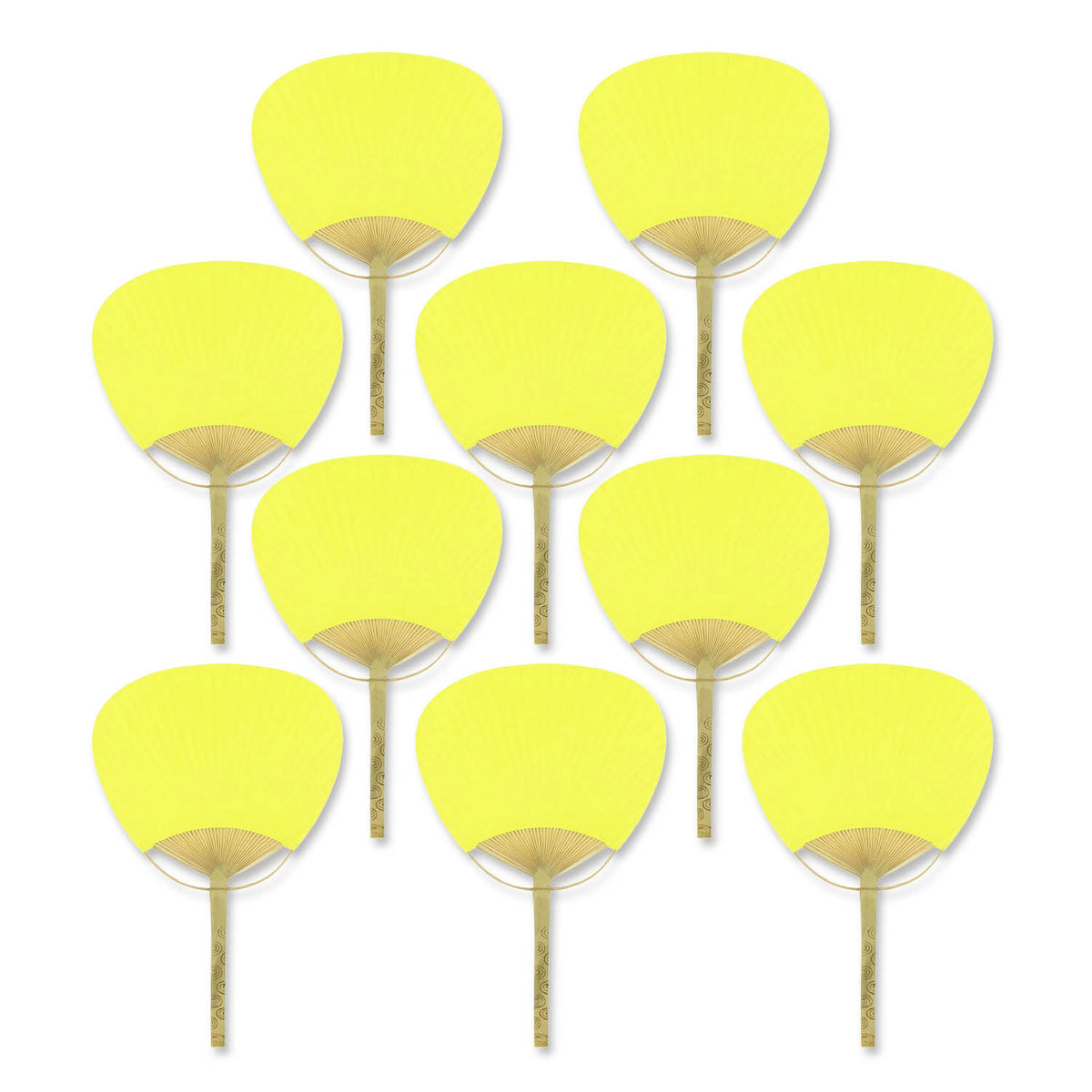 9&quot; Yellow Paddle Paper Hand Fans for Weddings (10 Pack)