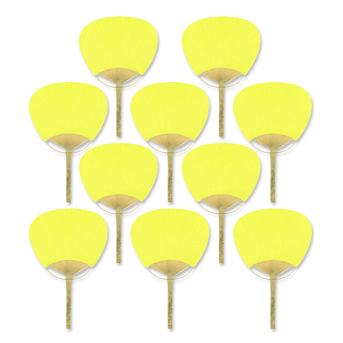 9&quot; Yellow Paddle Paper Hand Fans for Weddings (10 Pack)
