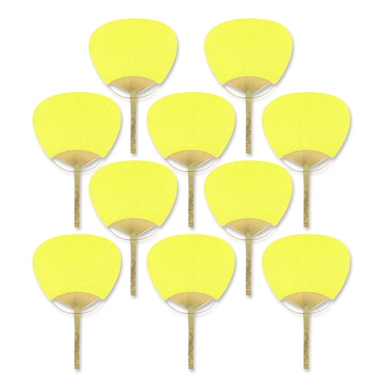 9" Yellow Paddle Paper Hand Fans for Weddings (10 Pack)