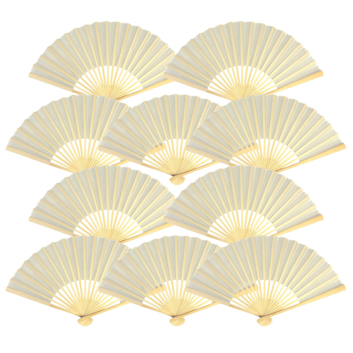 9&quot; Beige / Ivory Silk Hand Fans for Weddings (10 Pack) - Luna Bazaar | Boho &amp; Vintage Style Decor