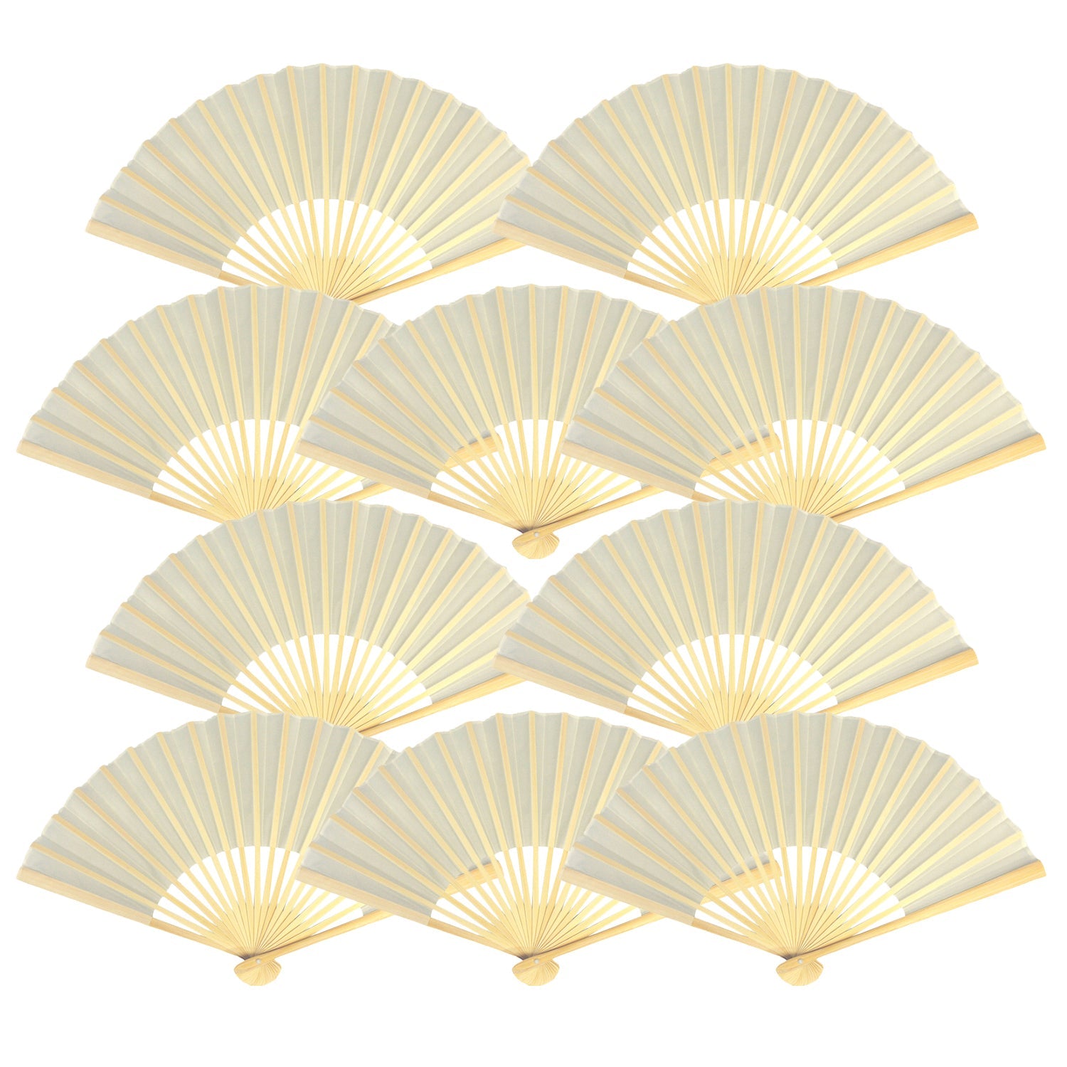 9" Beige / Ivory Silk Hand Fans for Weddings (10 Pack) - Luna Bazaar | Boho & Vintage Style Decor