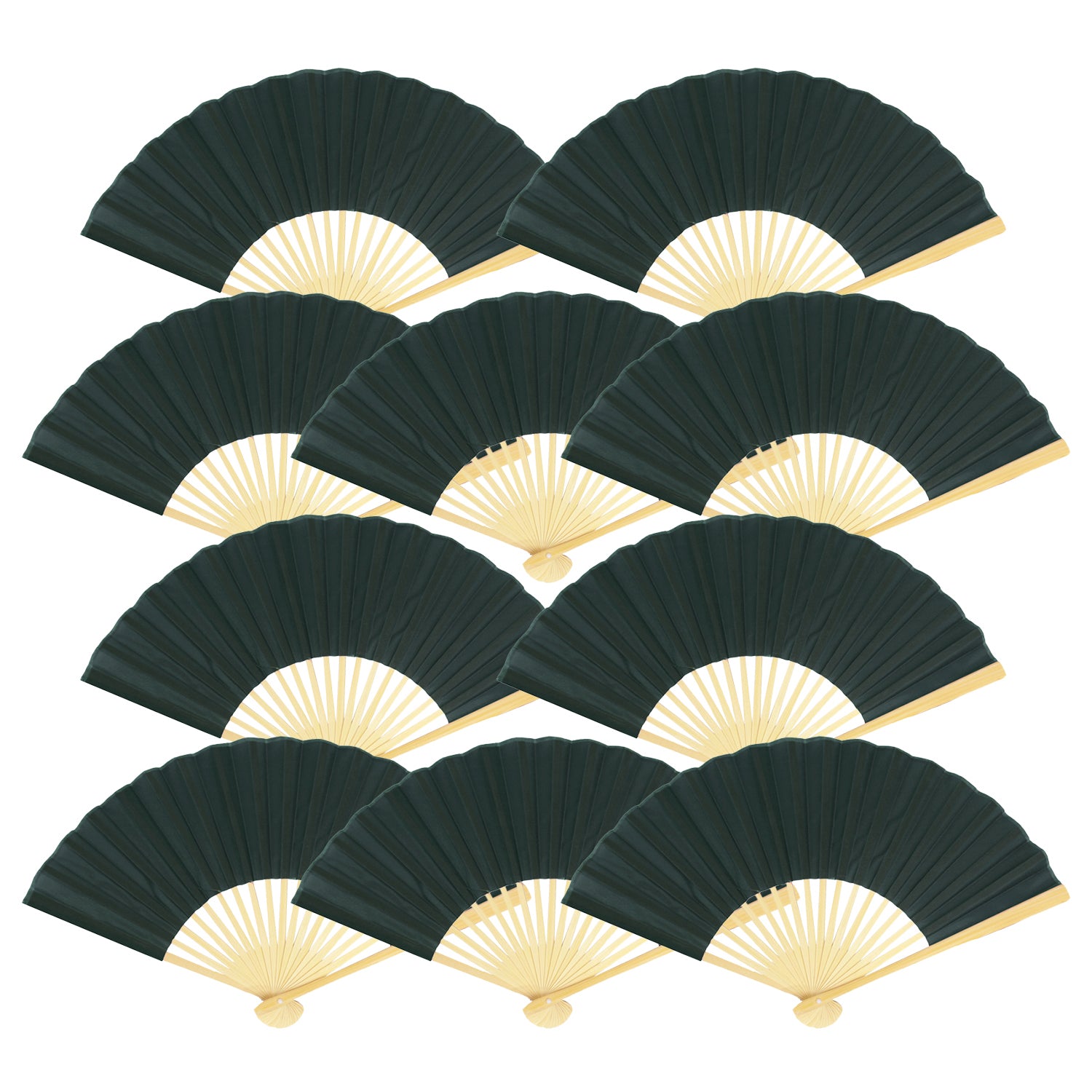 9" Black Silk Hand Fans for Weddings (10 Pack)