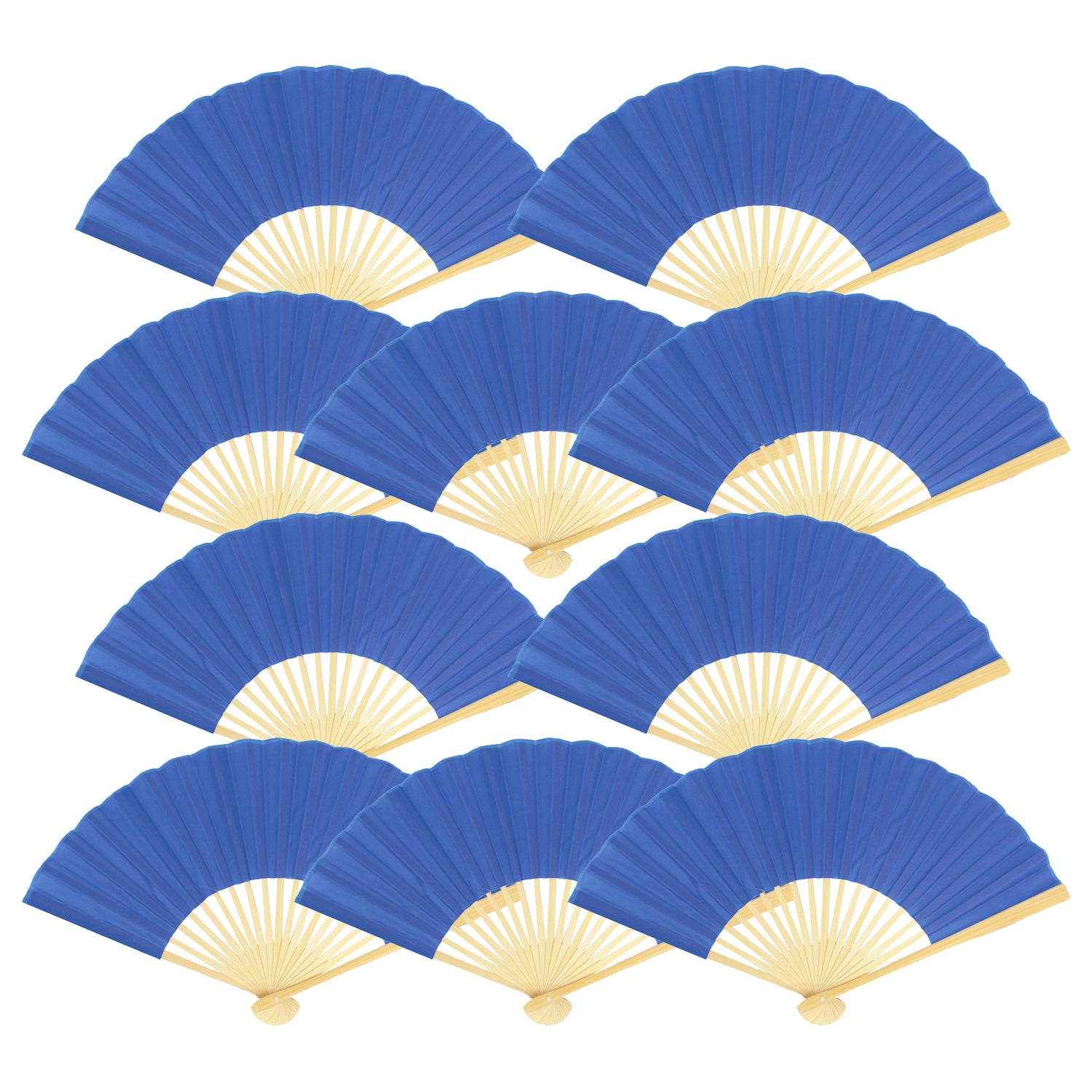 9" Dark Blue Silk Hand Fans for Weddings (10 Pack)
