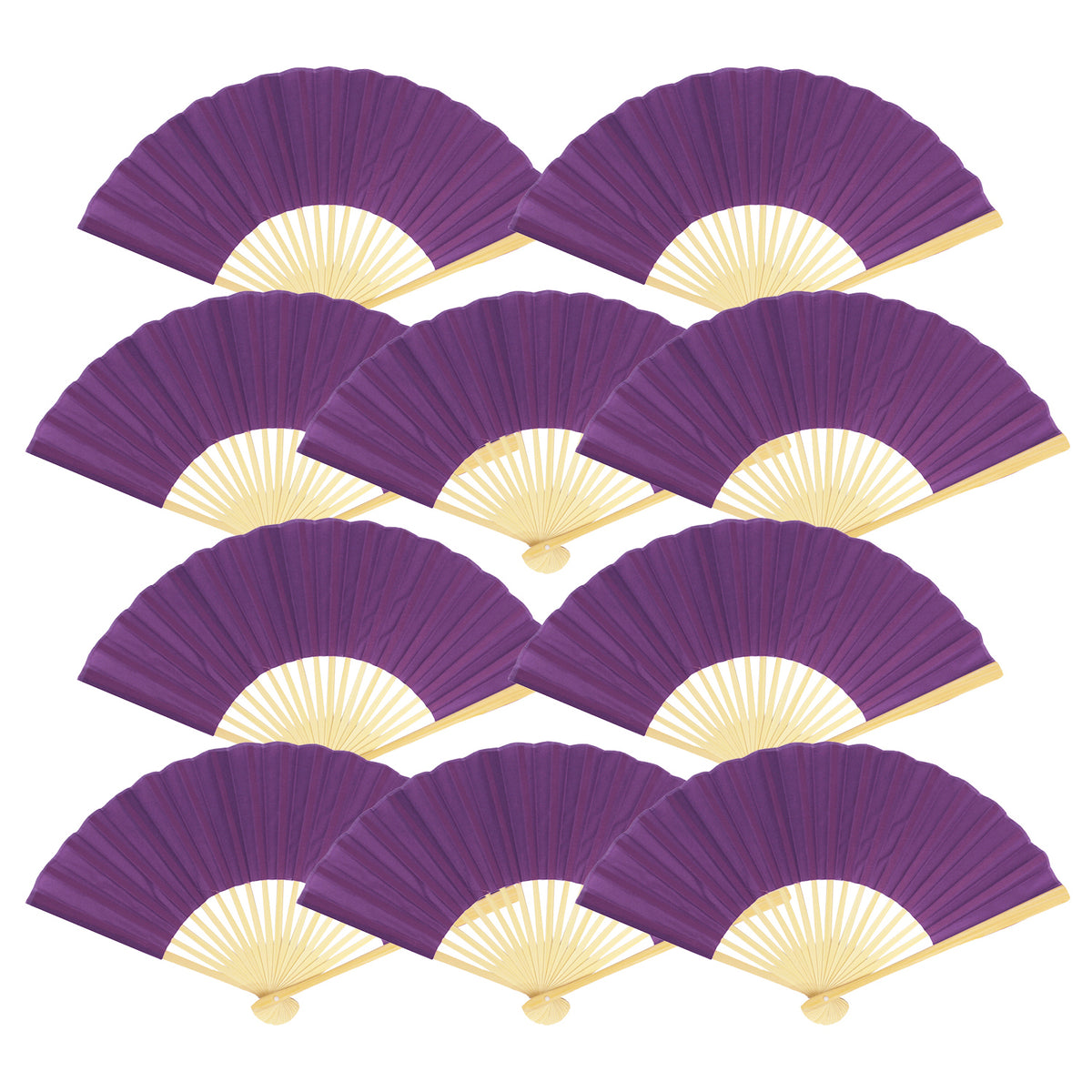 9&quot; Dark Purple Silk Hand Fans for Weddings (10 Pack)