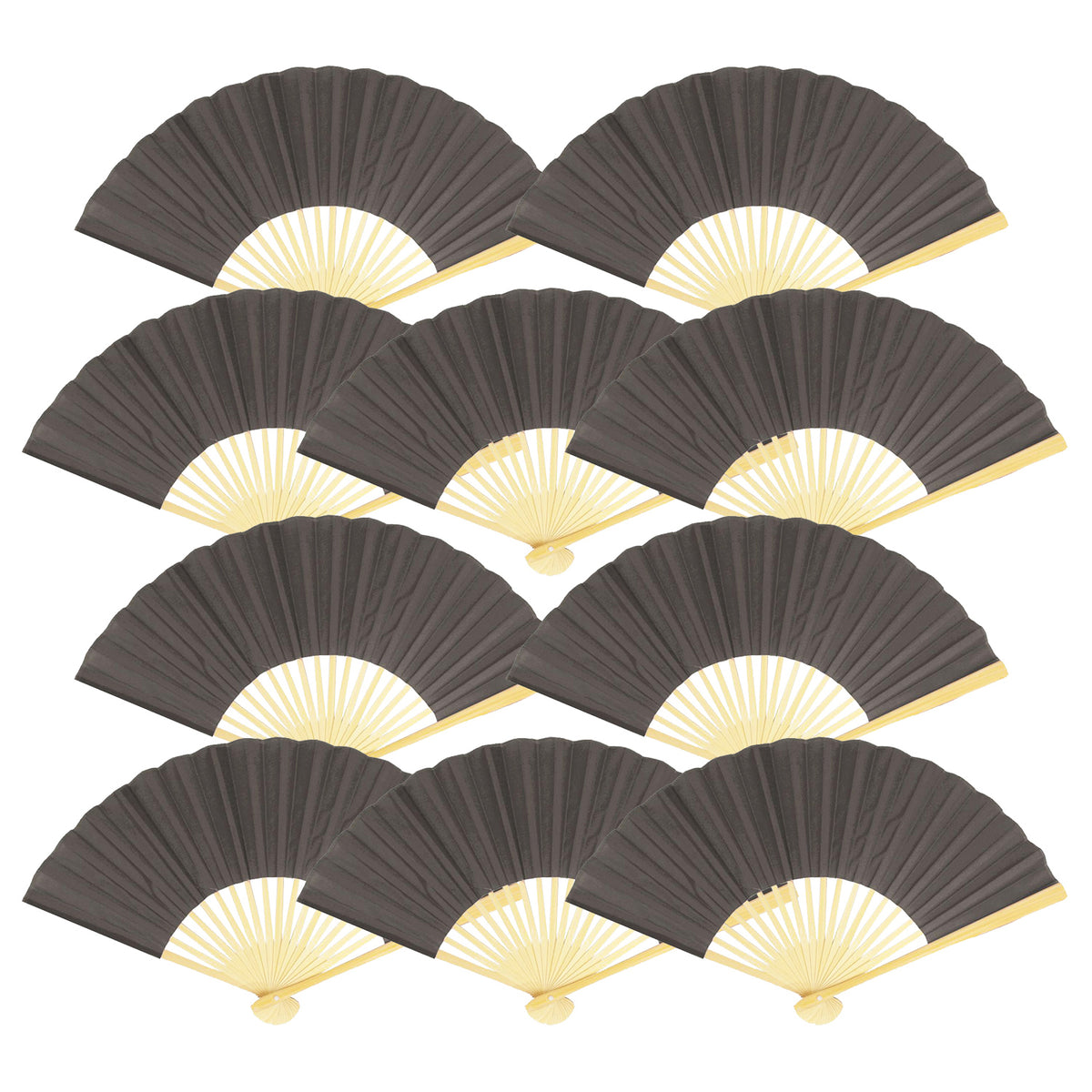 9&quot; Gray / Grey Silk Hand Fans for Weddings (10 Pack)
