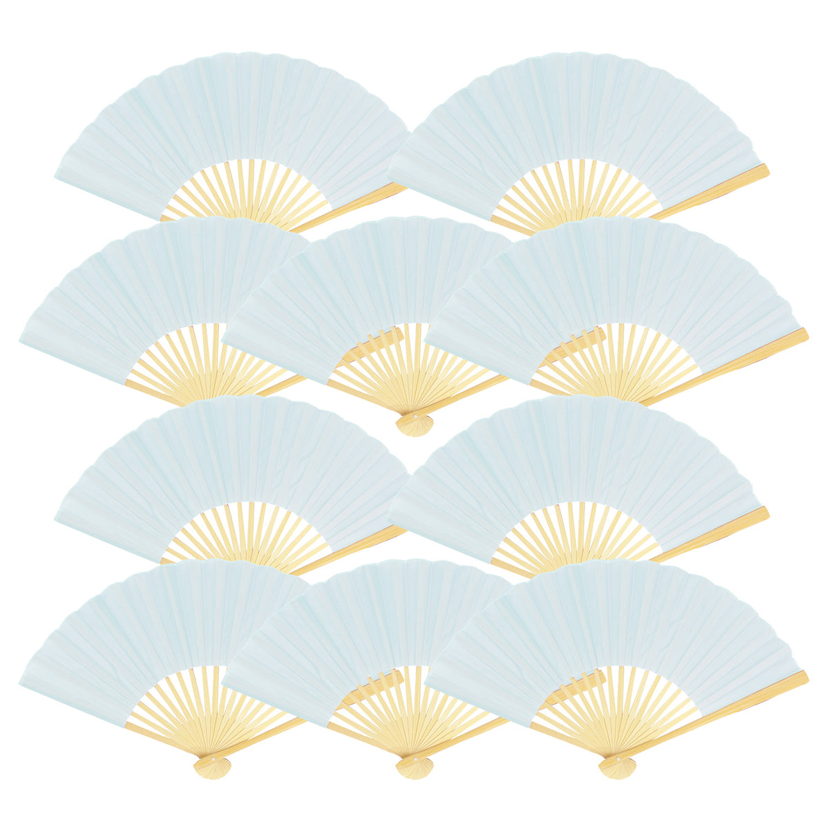 9&quot; Arctic Spa Blue Silk Hand Fans for Weddings (10 Pack)
