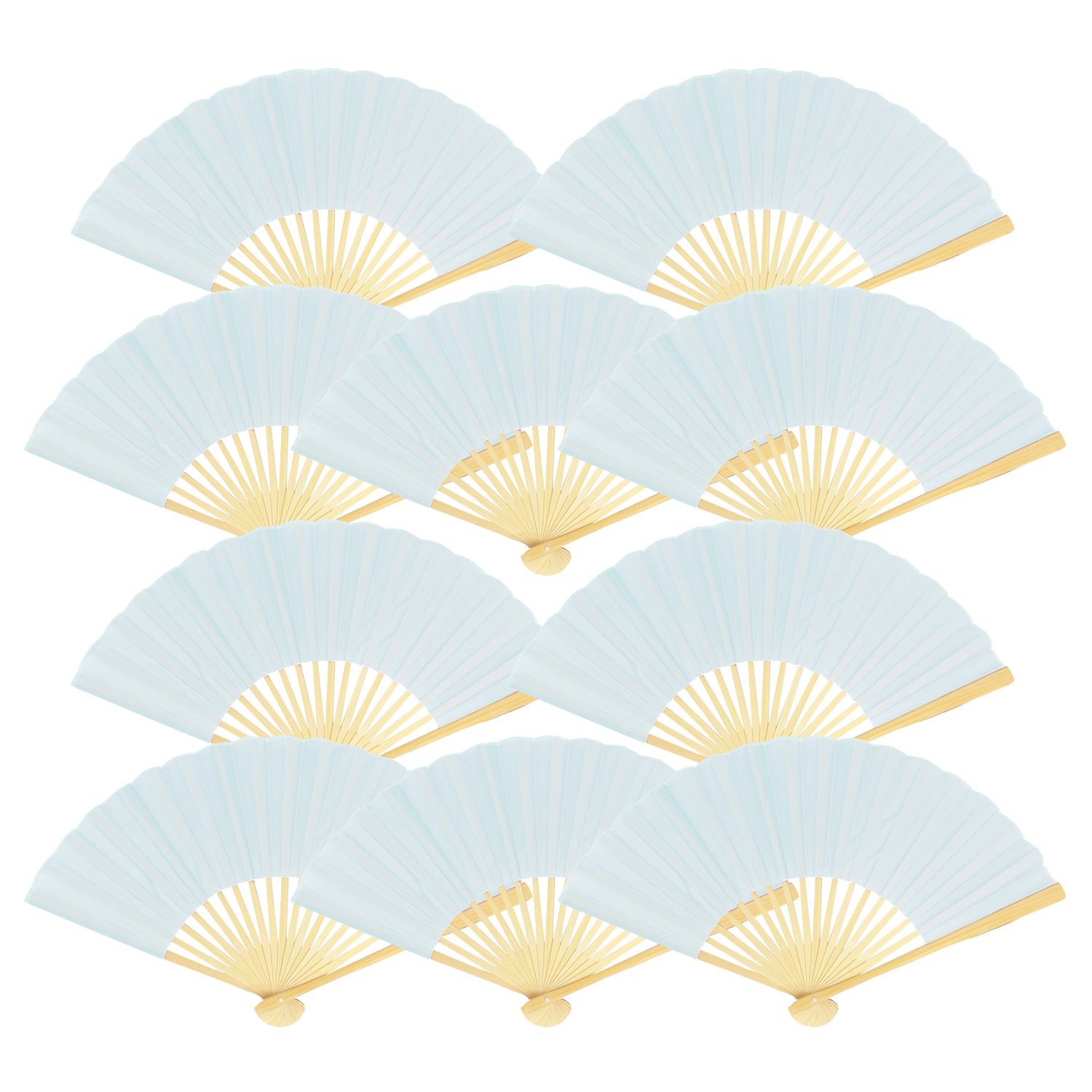 9" Arctic Spa Blue Silk Hand Fans for Weddings (10 Pack)