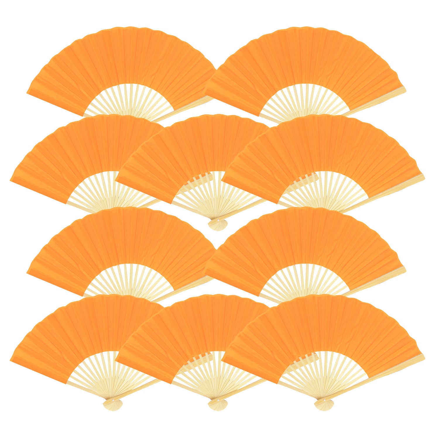 9" Orange Silk Hand Fans for Weddings (10 Pack)