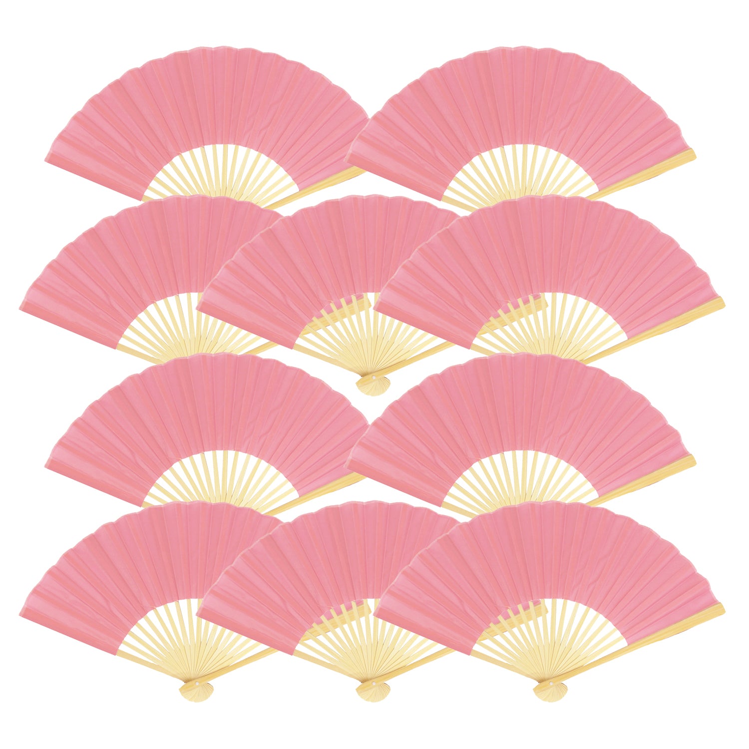 9" Pink Silk Hand Fans for Weddings (10 Pack)