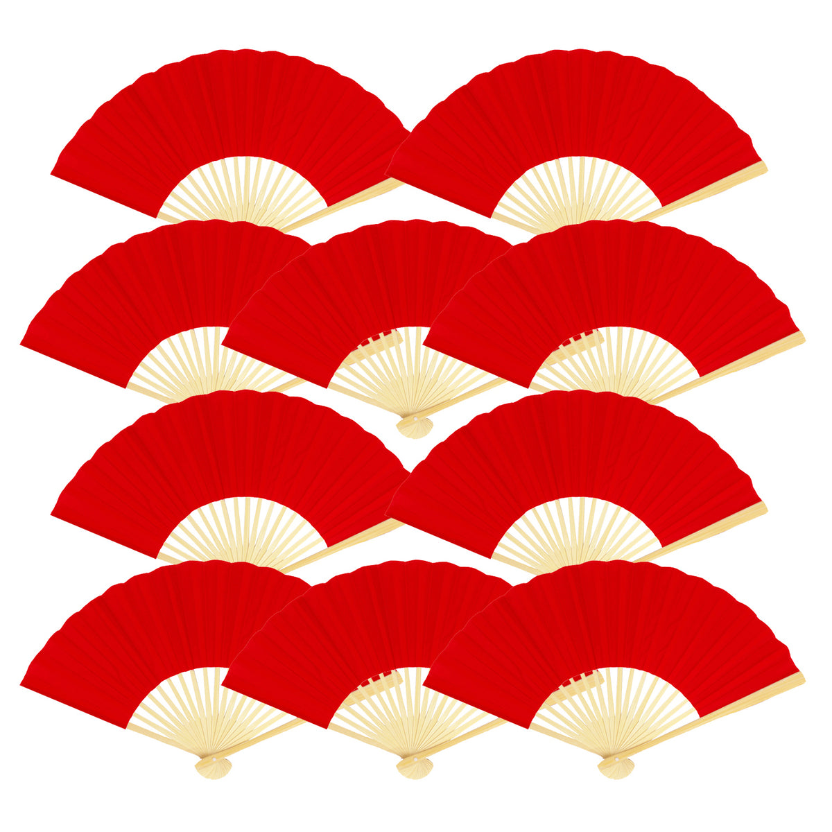 9&quot; Red Silk Hand Fans for Weddings (10 Pack)