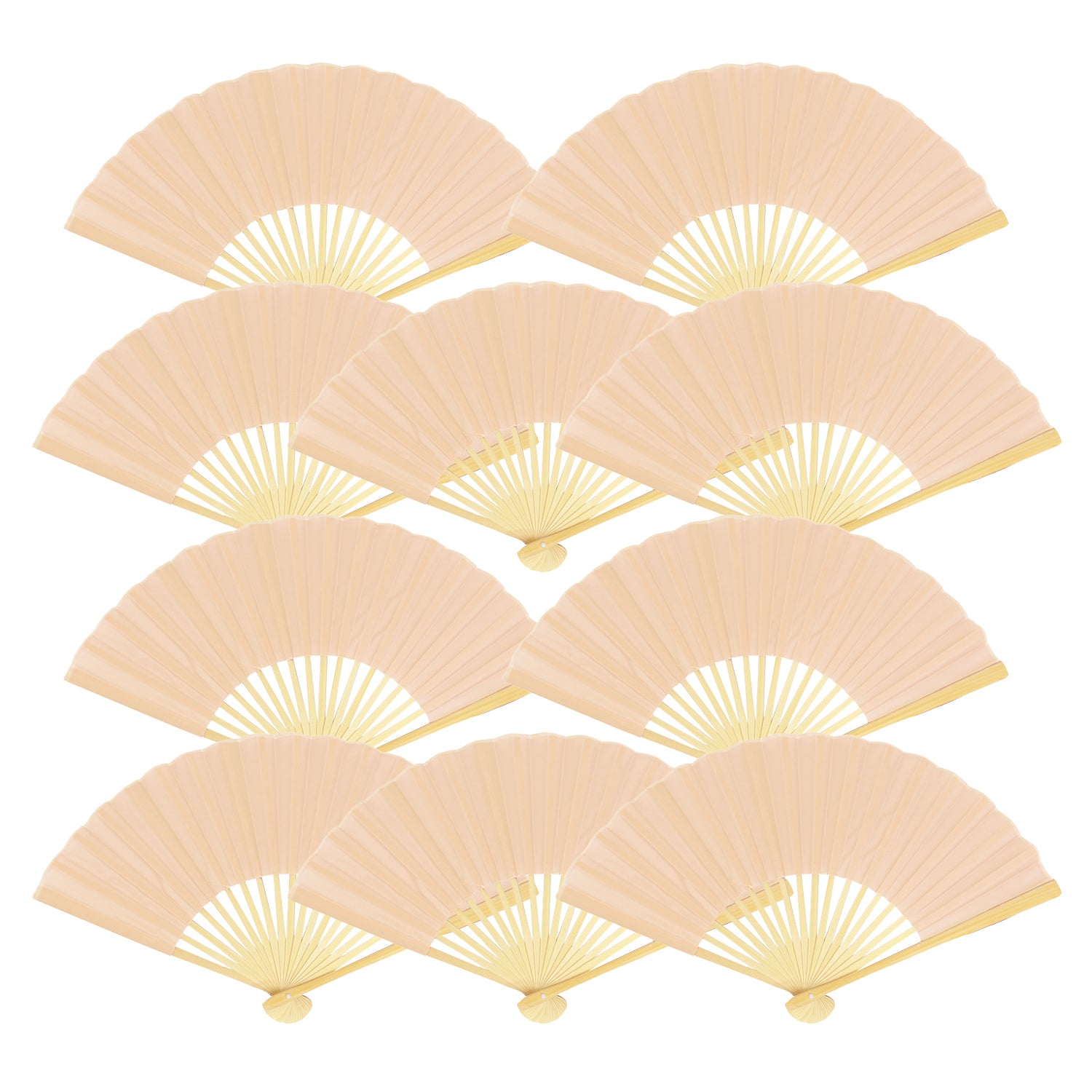 9" Nude Silk Hand Fans for Weddings (10 Pack)