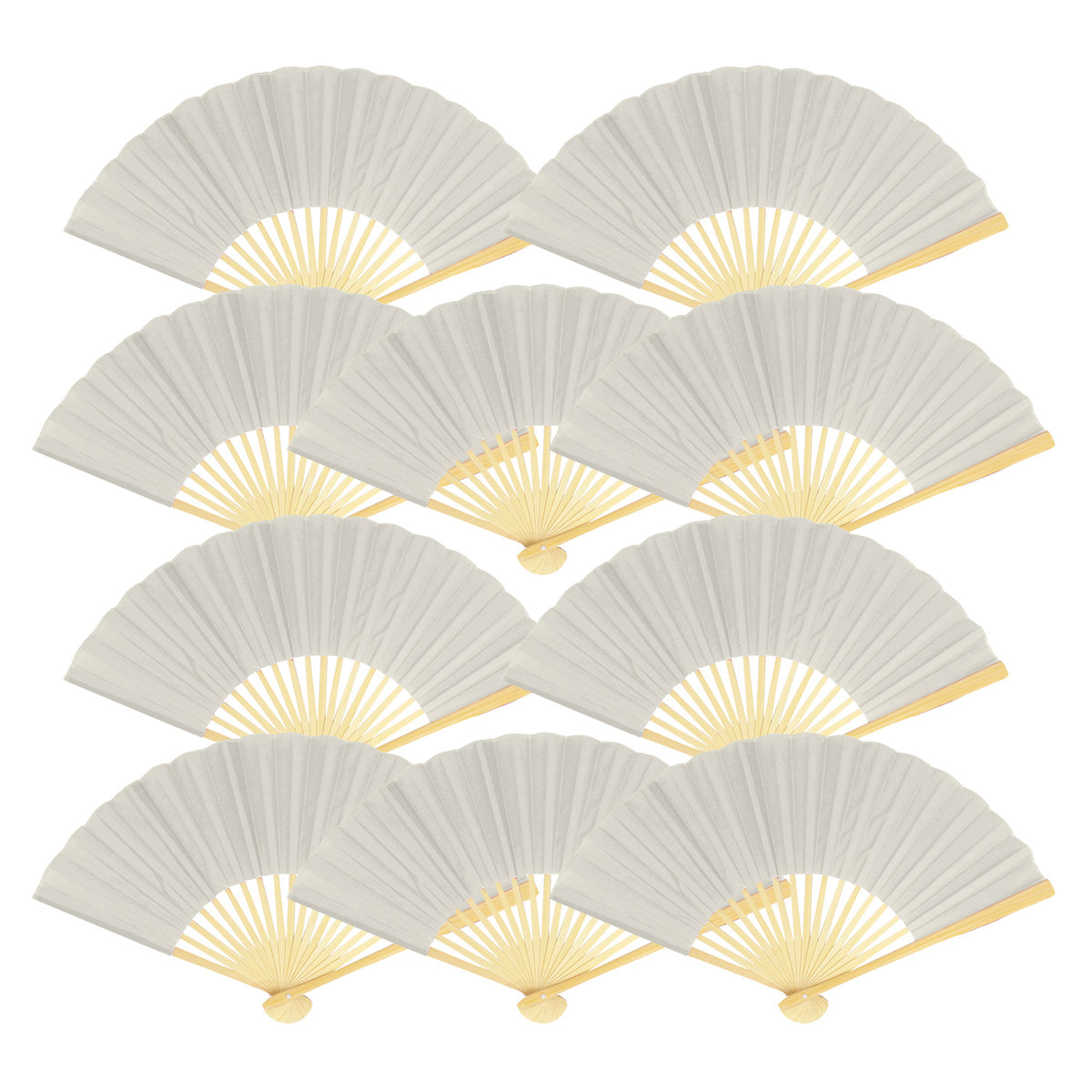 9&quot; Silver Silk Hand Fans for Weddings (10 Pack)