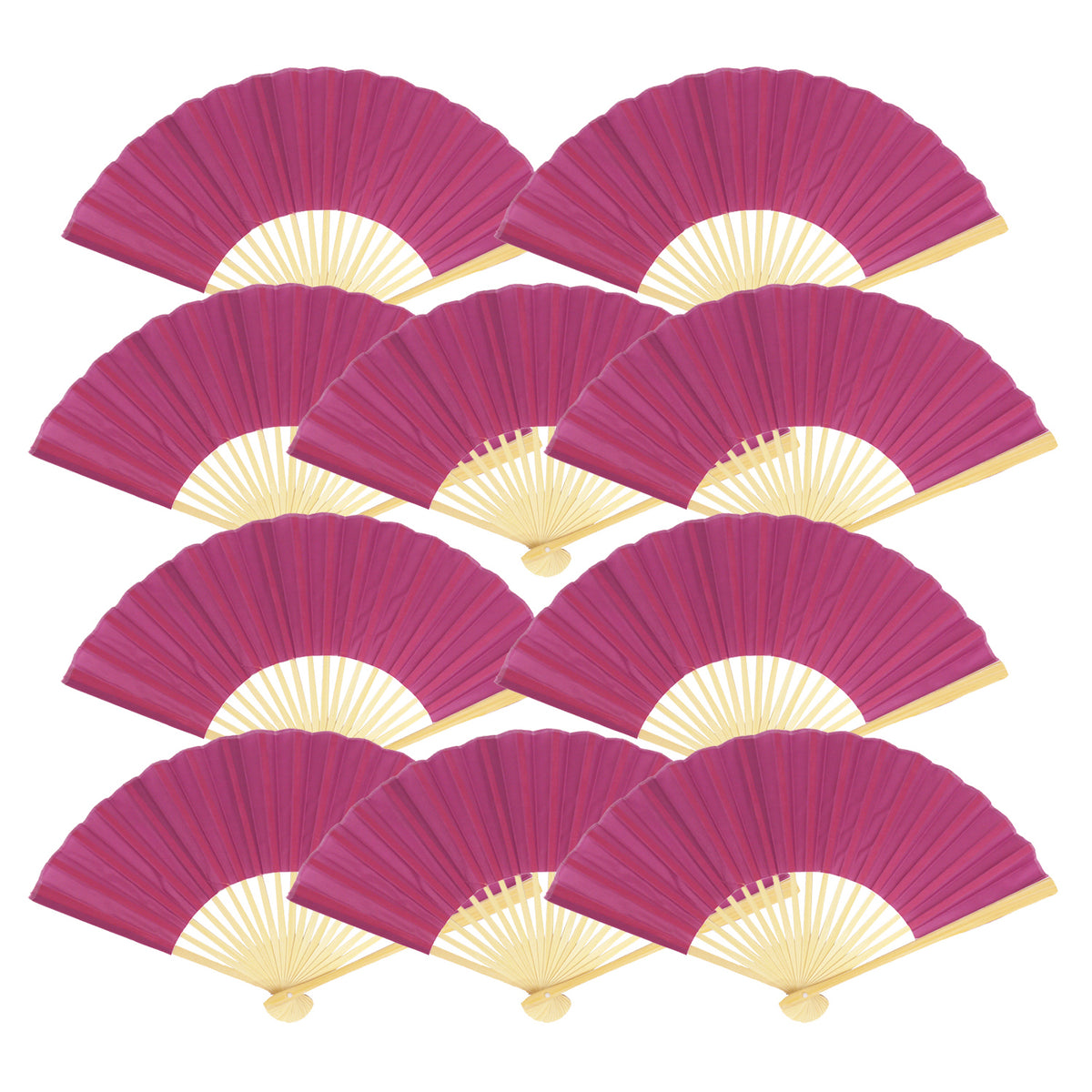 9&quot; Violet Silk Hand Fans for Weddings (10 Pack)