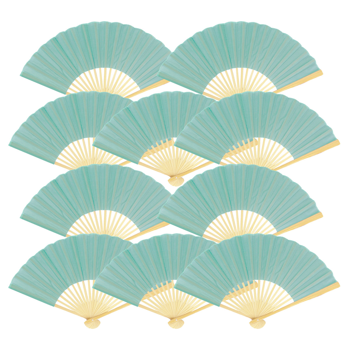 9&quot; Water Blue Silk Hand Fans for Weddings (10 Pack)