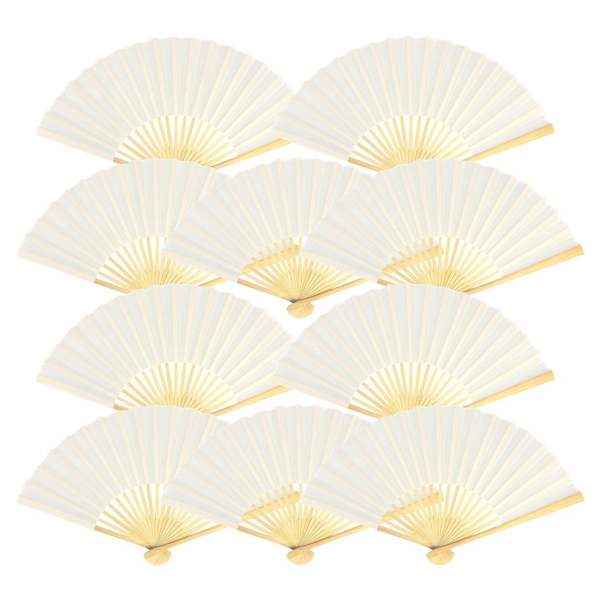 9&quot; White Silk Hand Fans for Weddings (10 Pack)