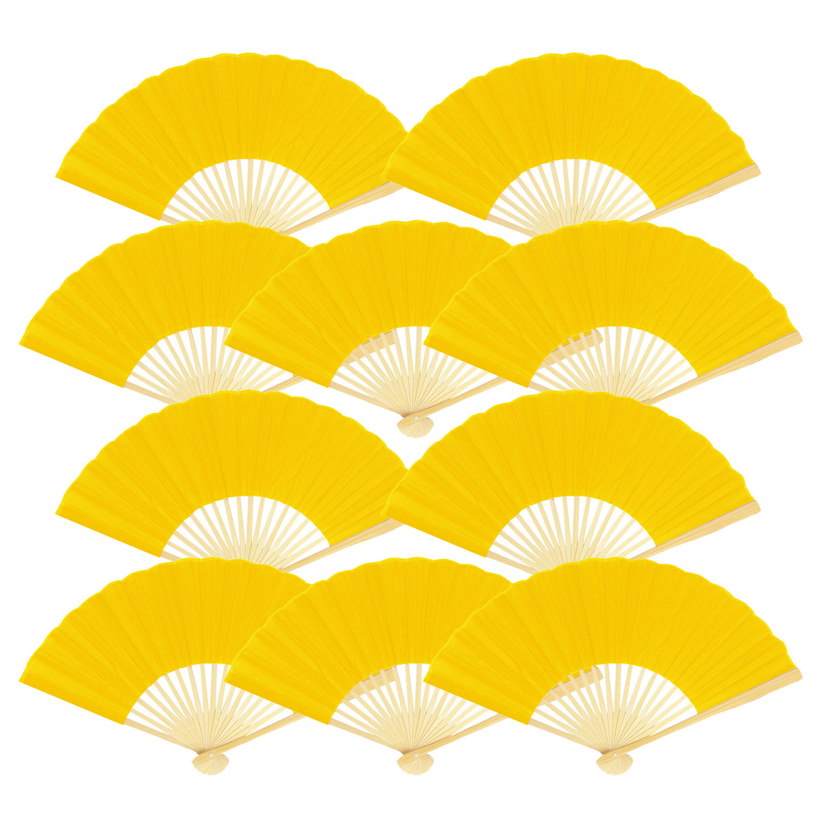 9&quot; Yellow Silk Hand Fans for Weddings (10 Pack)
