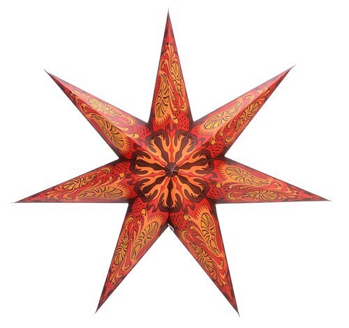 3-PACK + Cord | 7 Point Crimson Fantasy 24" Illuminated Paper Star Lanterns and Lamp Cord Hanging Decorations - PaperLanternStore.com - Paper Lanterns, Decor, Party Lights & More