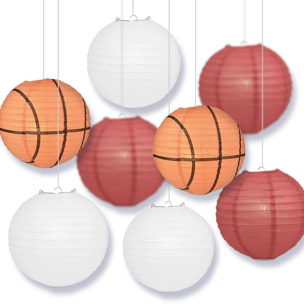 Texas College Basketball 14-inch Paper Lanterns 8pc Combo Party Pack - Burgandy, White