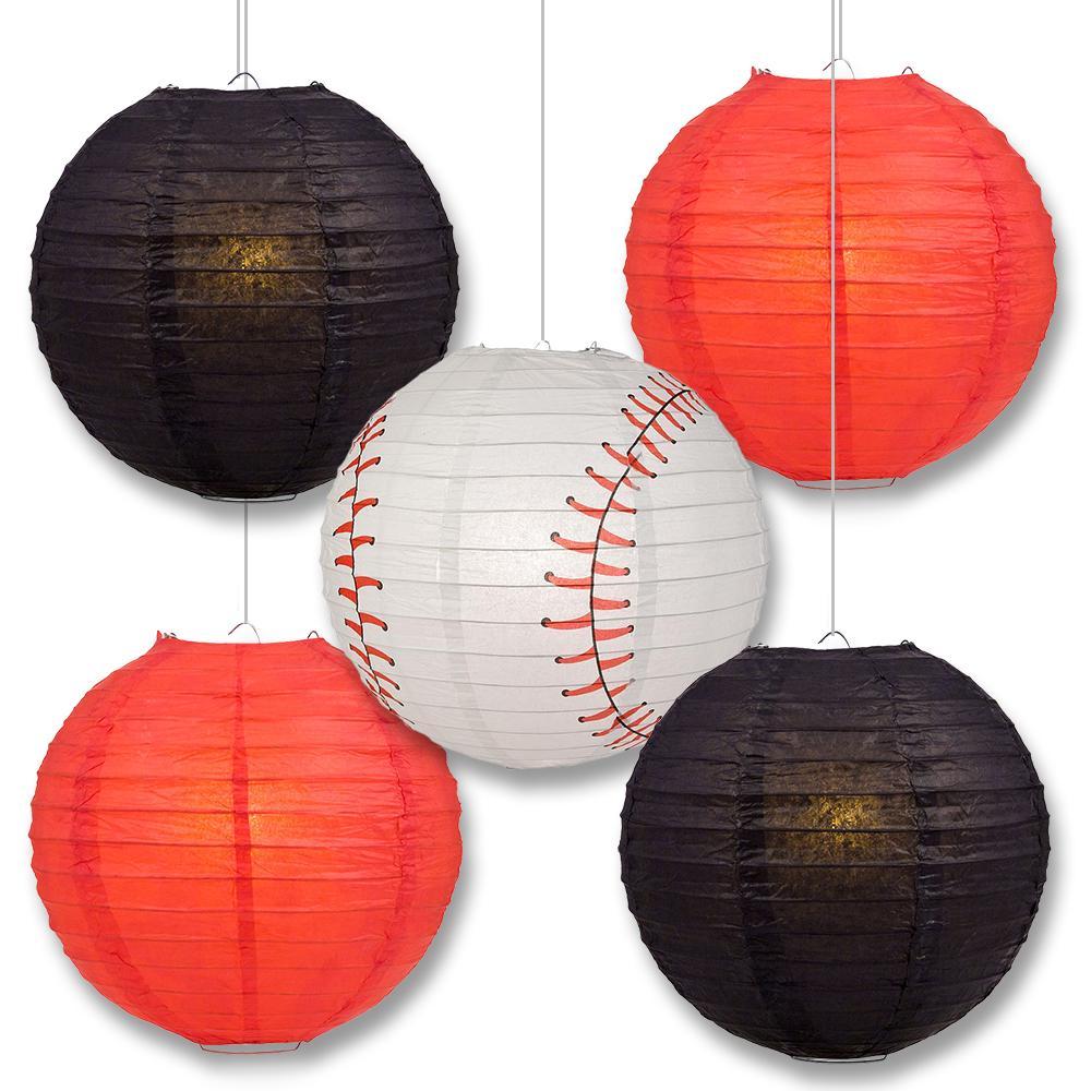 Arizona Pro Baseball 14-inch Paper Lanterns 5pc Combo Party Pack - Black &amp; Red