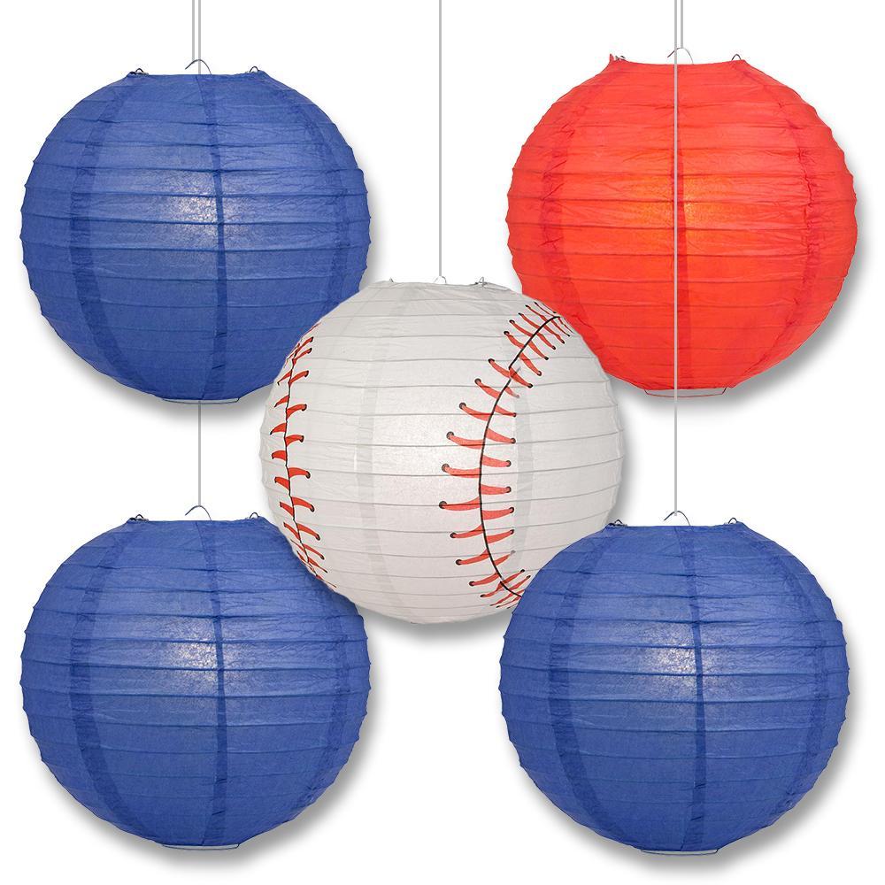 Atlanta Pro Baseball 14-inch Paper Lanterns 5pc Combo Party Pack - Red &amp; Blue
