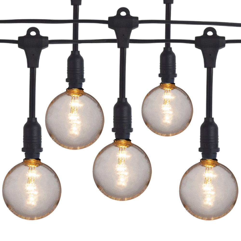 25 Socket Suspended Outdoor Commercial String Light Set, Shatterproof LED Bulbs, 29 FT Black Cord w/ E12 C7 Base, Weatherproof