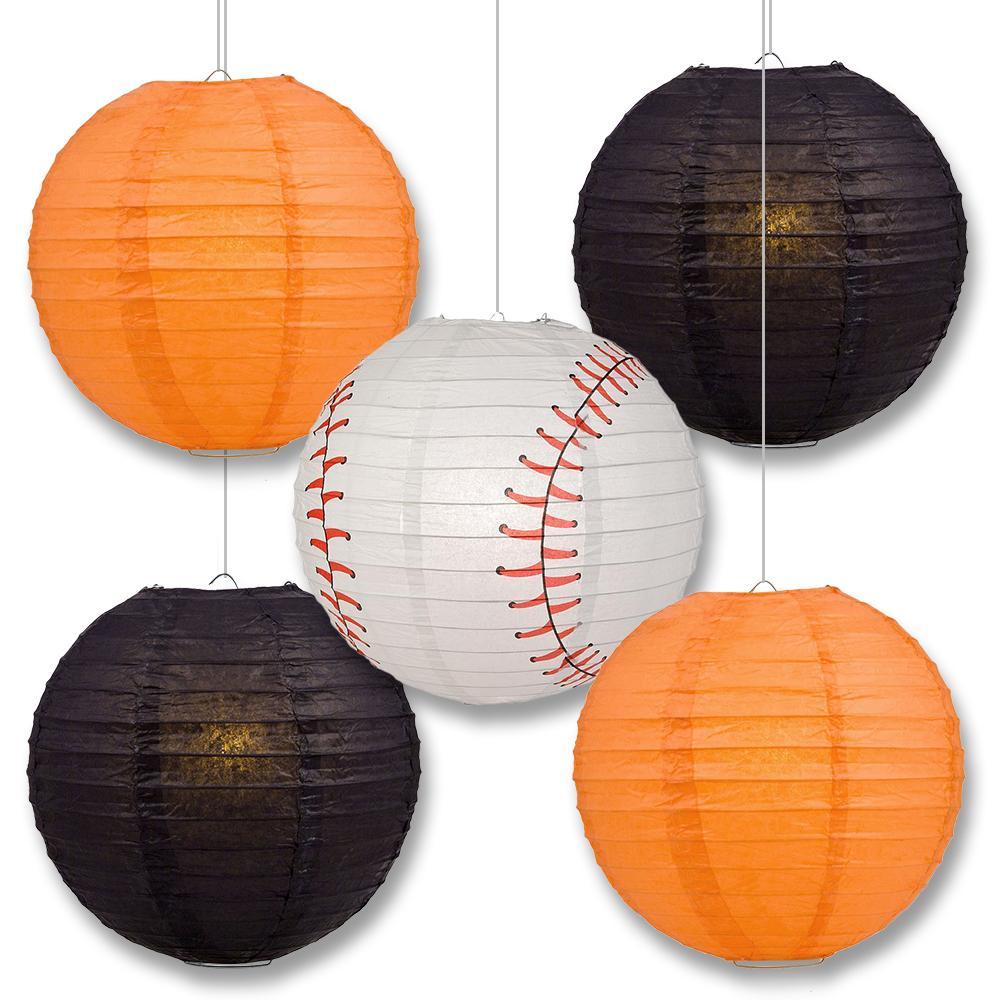 Baltimore Pro Baseball 14-inch Paper Lanterns 5pc Combo Party Pack - Orange &amp; Black - PaperLanternStore.com - Paper Lanterns, Decor, Party Lights &amp; More