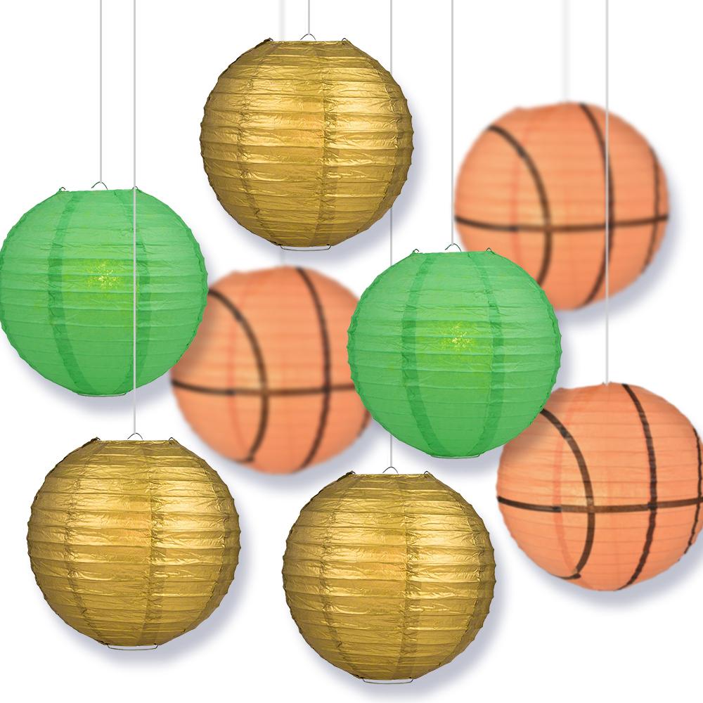 Texas College Basketball 14-inch Paper Lanterns 8pc Combo Party Pack - Dark Green, Gold - PaperLanternStore.com - Paper Lanterns, Decor, Party Lights & More