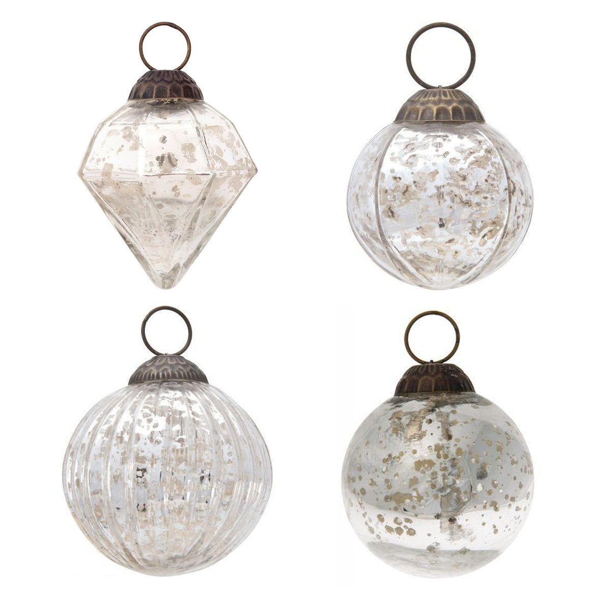 4 Pack | Silver Best of Show Assorted Ornaments Set - Great Gift Idea, Vintage-Style Decorations for Christmas, Special Occasions, Home Decor and Parties