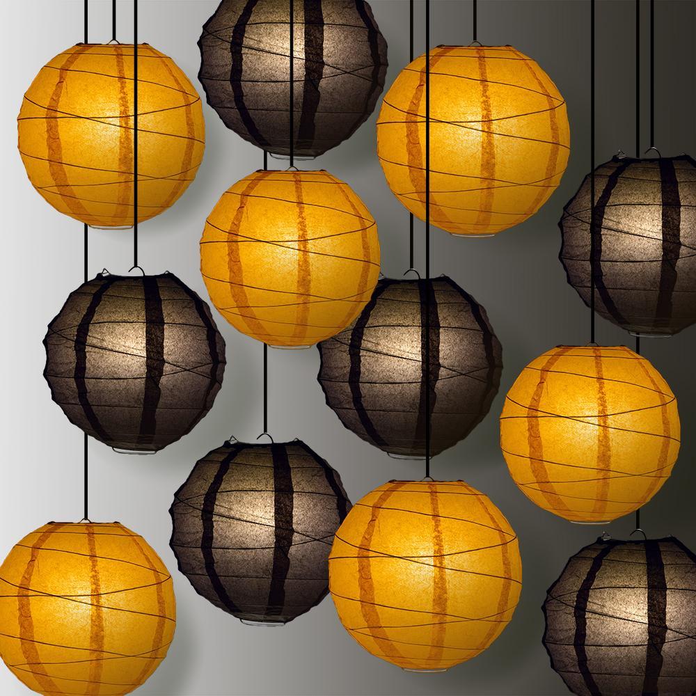 Halloween 12-Piece Black / Orange Crisscross Paper Lantern Party Pack Set, Assorted Hanging Decoration - PaperLanternStore.com - Paper Lanterns, Decor, Party Lights &amp; More