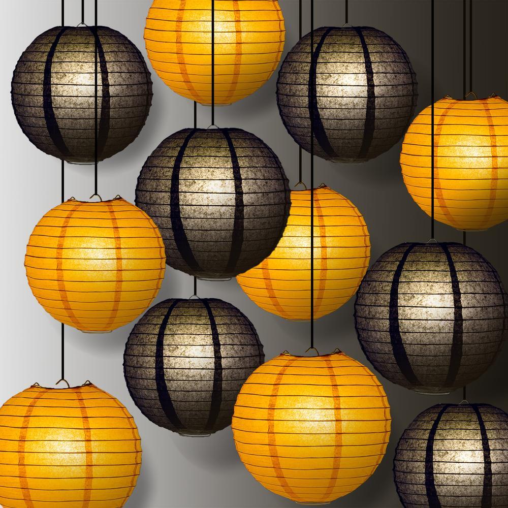 Halloween 12-Piece Black / Orange Even Ribbing Paper Lantern Party Pack Set, Assorted Hanging Decoration - PaperLanternStore.com - Paper Lanterns, Decor, Party Lights & More
