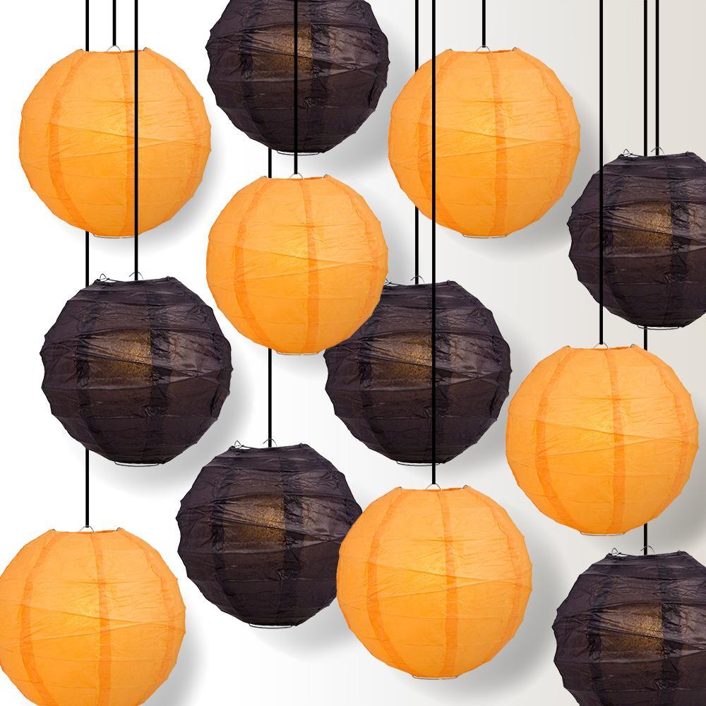 Halloween 12 Piece Black Orange Crisscross Paper Lantern Party Pack Set Assorted Hanging Decoration