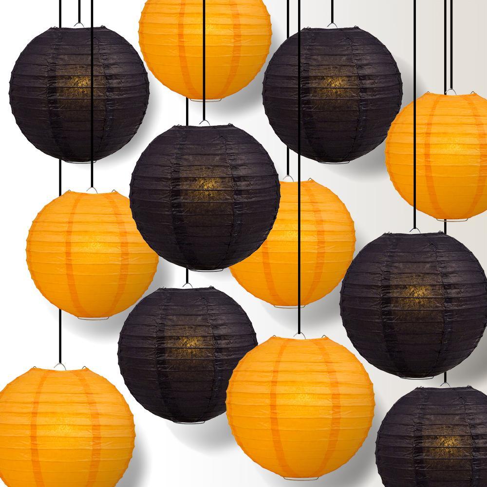 Halloween 12-Piece Black / Orange Even Ribbing Paper Lantern Party Pack Set, Assorted Hanging Decoration - PaperLanternStore.com - Paper Lanterns, Decor, Party Lights & More