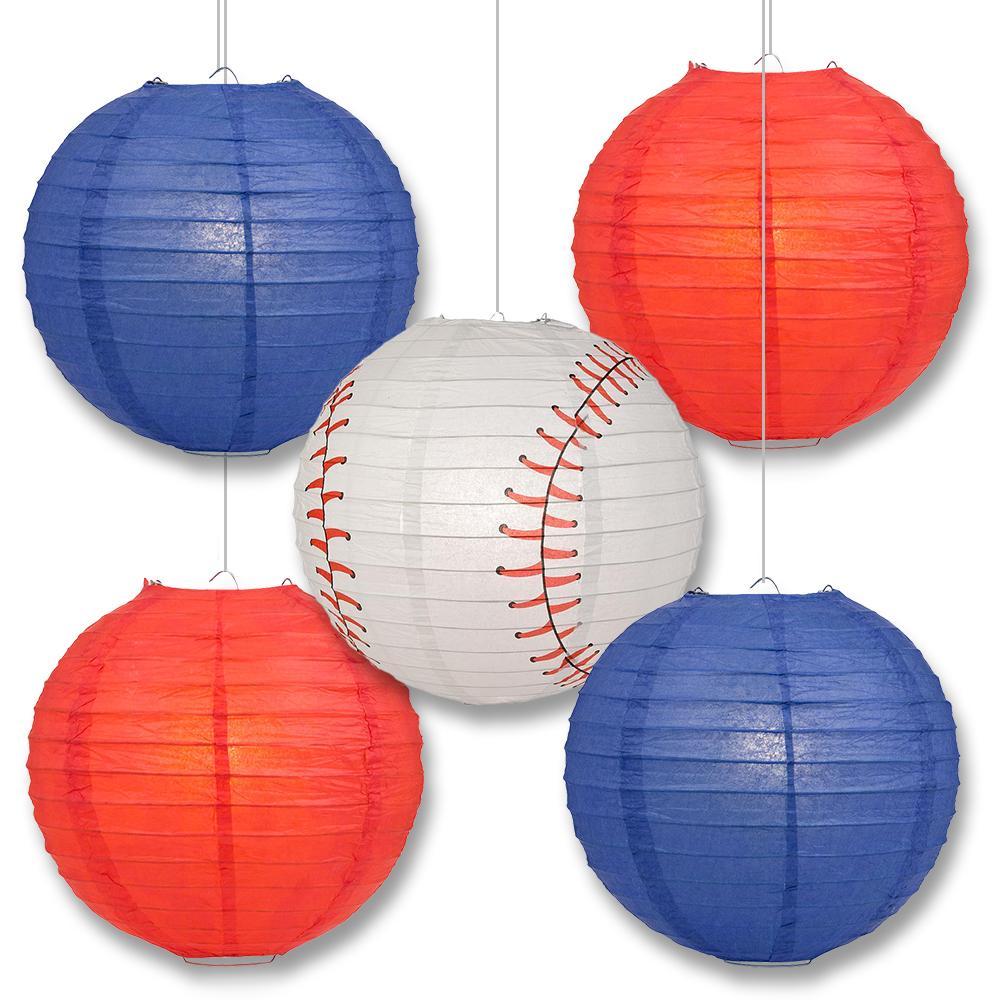 Boston Pro Baseball 14-inch Paper Lanterns 5pc Combo Party Pack - Red & Blue - PaperLanternStore.com - Paper Lanterns, Decor, Party Lights & More