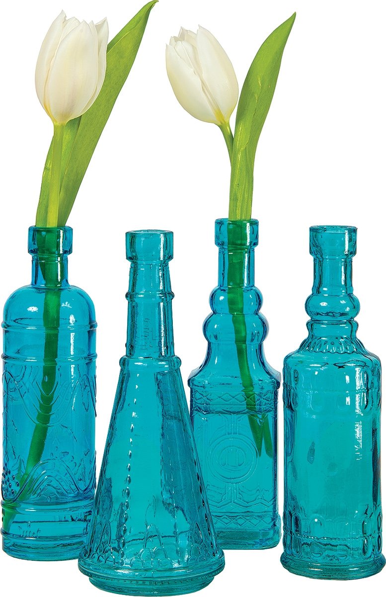 Turquoise Blue Madison Glass Bottle Set - PaperLanternStore.com - Paper Lanterns, Decor, Party Lights &amp; More
