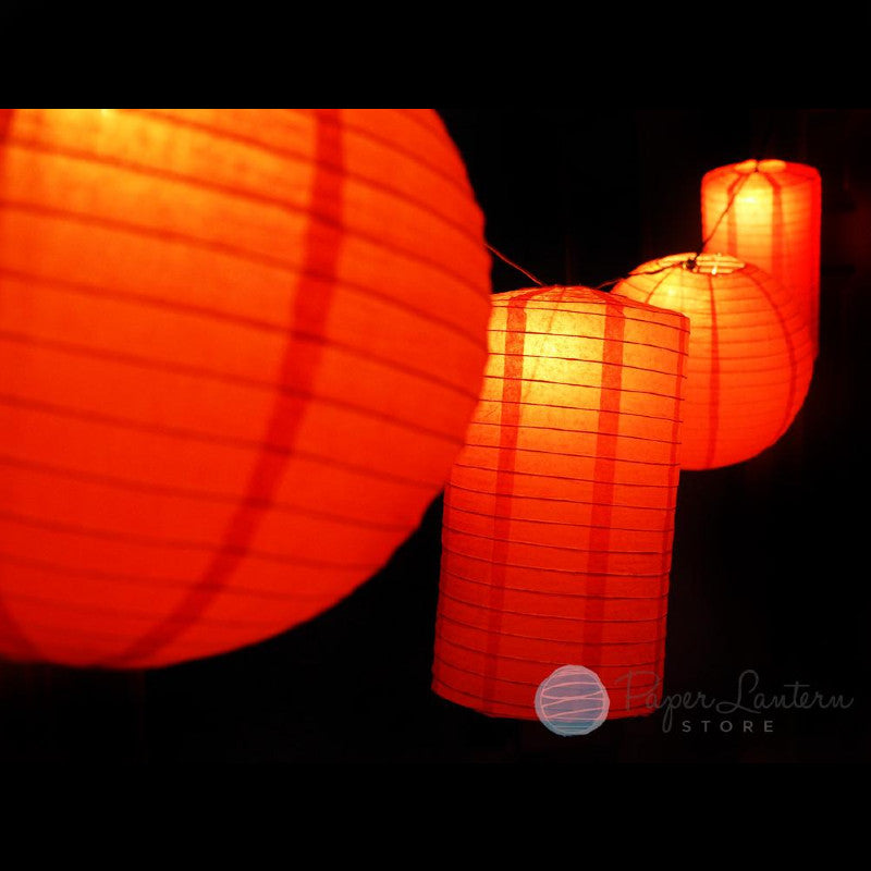 8&quot; Chinese New Year Round &amp; Cylinder Paper Lantern String Light COMBO Kit (12 FT, EXPANDABLE, Black Cord) - PaperLanternStore.com - Paper Lanterns, Decor, Party Lights &amp; More